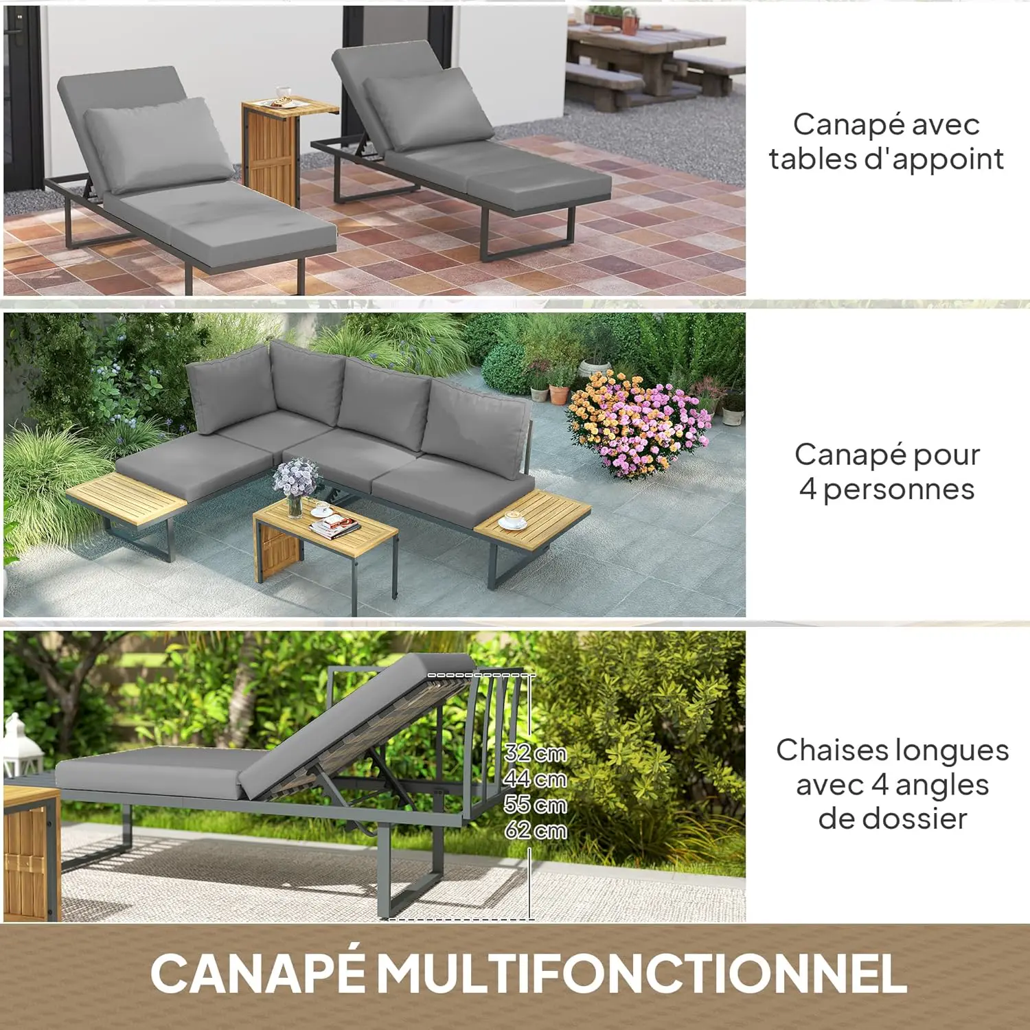 Salon de jardin 6 places en bois naturel vue 4