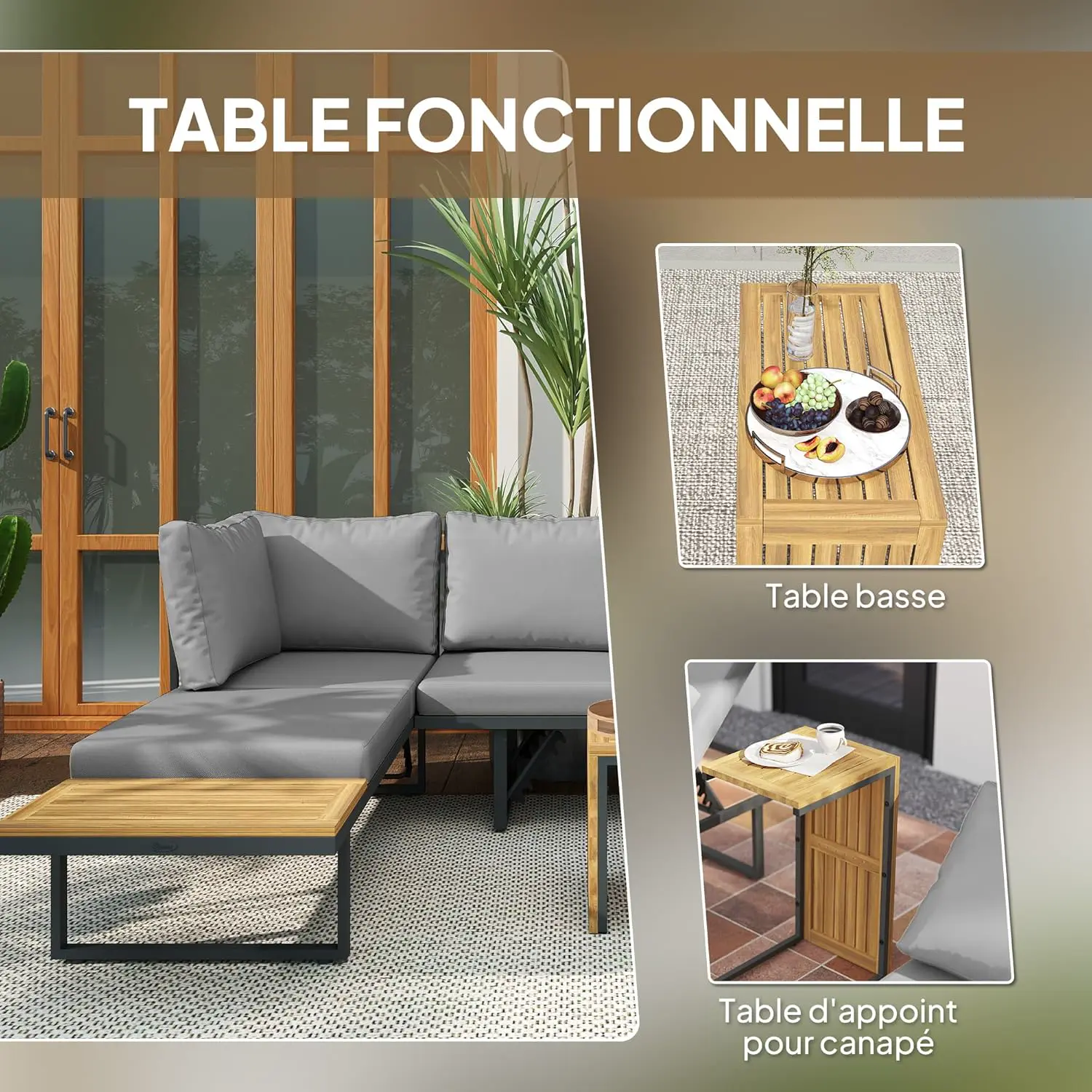 Salon de jardin 6 places en bois naturel vue 5
