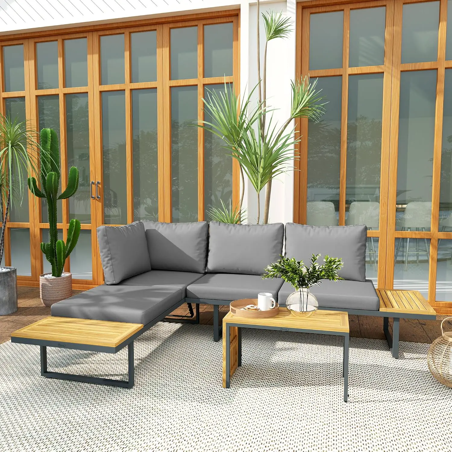 Salon de jardin 6 places en bois naturel vue 9