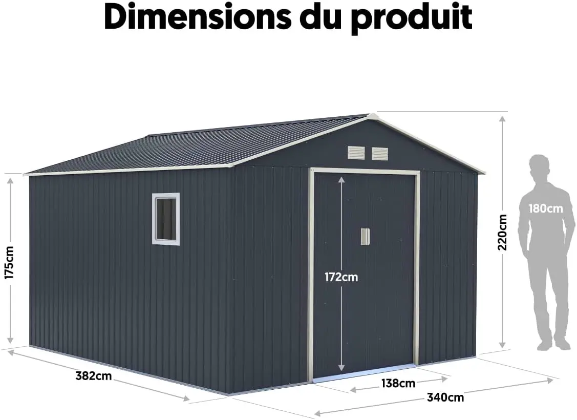 Abri de jardin en métal en acier anthracite 13m² vue 5