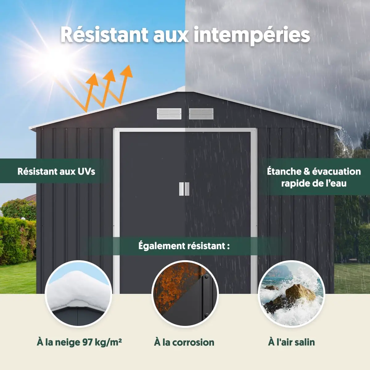Abri de jardin en métal en acier anthracite 13m² vue 6