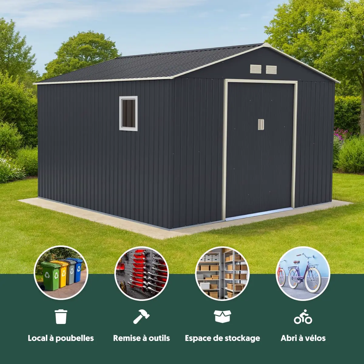 Abri de jardin en métal en acier anthracite 13m² vue 9