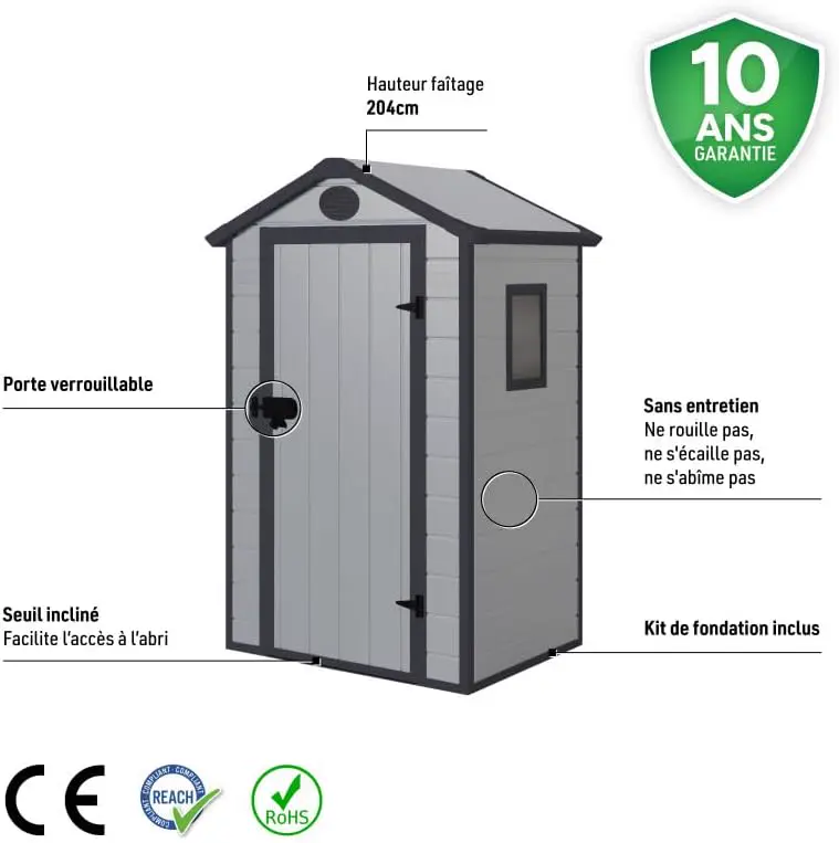 Abri de jardin en résine en acier gris 1,34m² vue 2