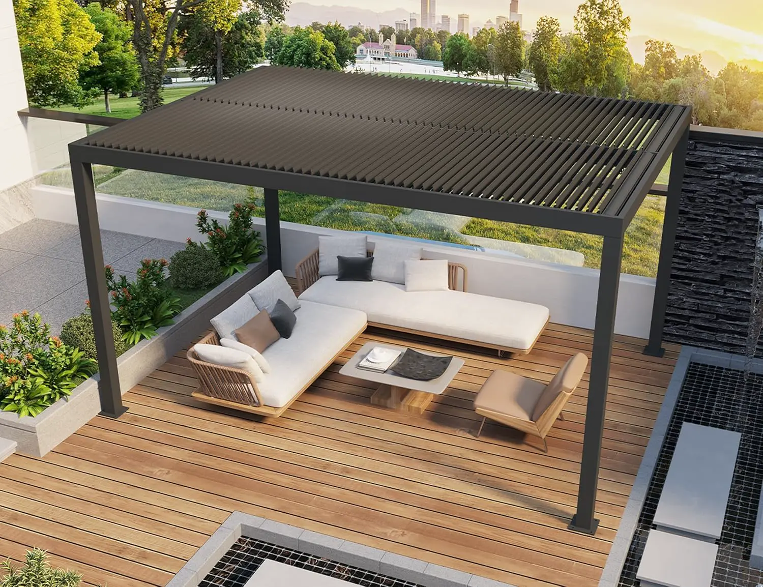 Pergola en aluminium gris 15,18 m² vue 2