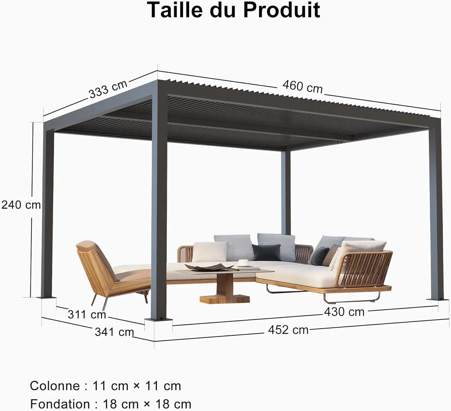 Pergola en aluminium gris 15,18 m² vue 3