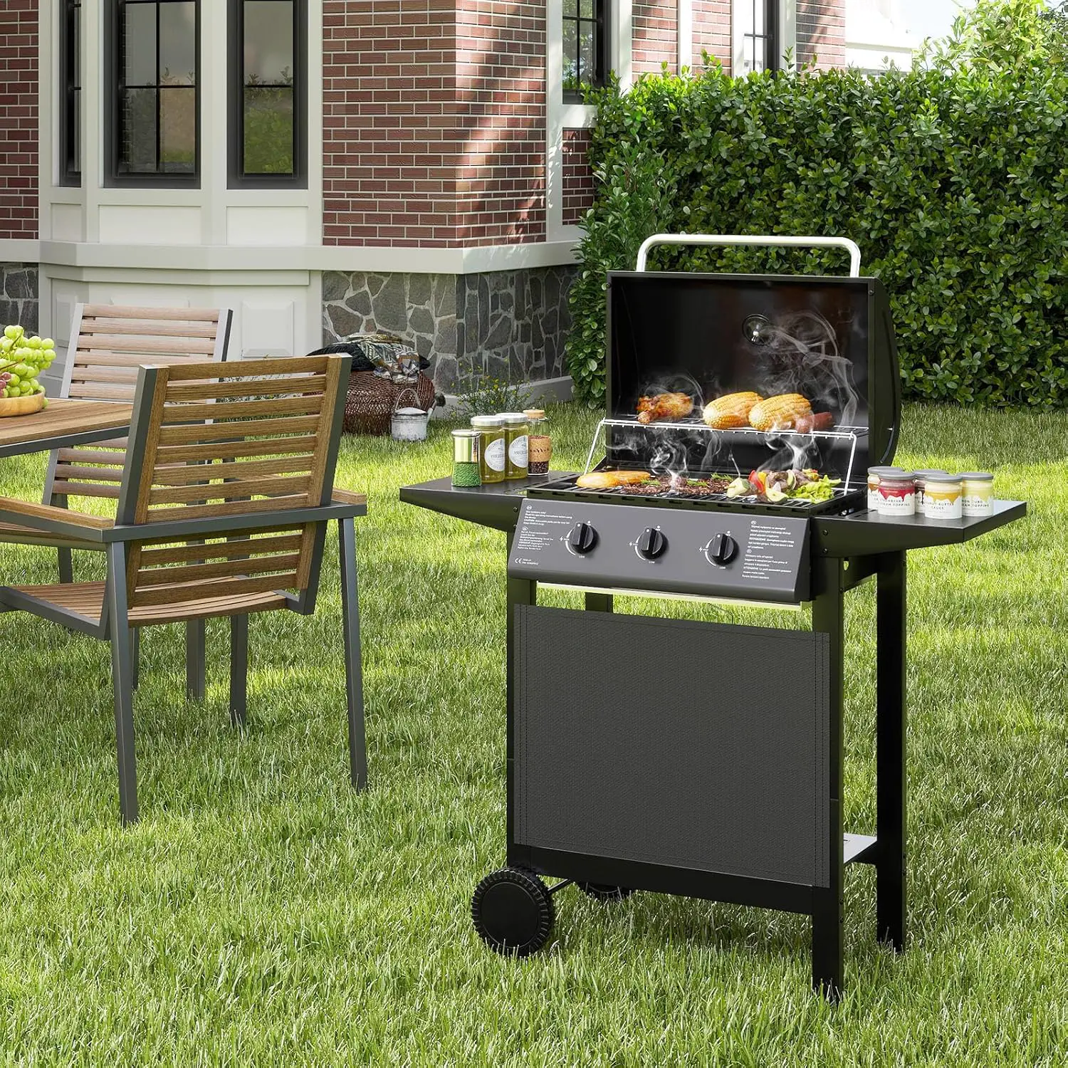Barbecue à gaz en métal noir 106 x 98 cm vue 2