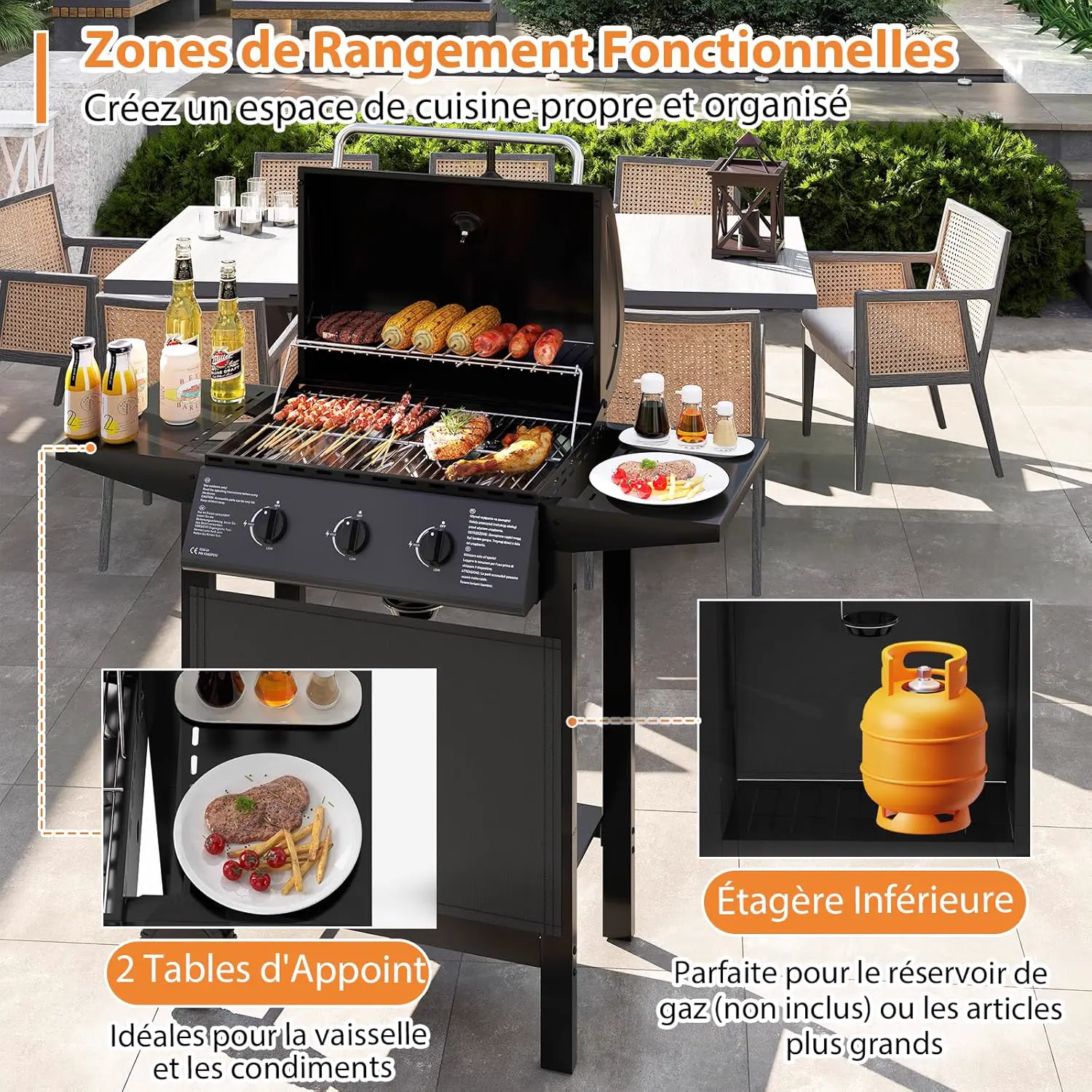 Barbecue à gaz en métal noir 106 x 98 cm vue 4