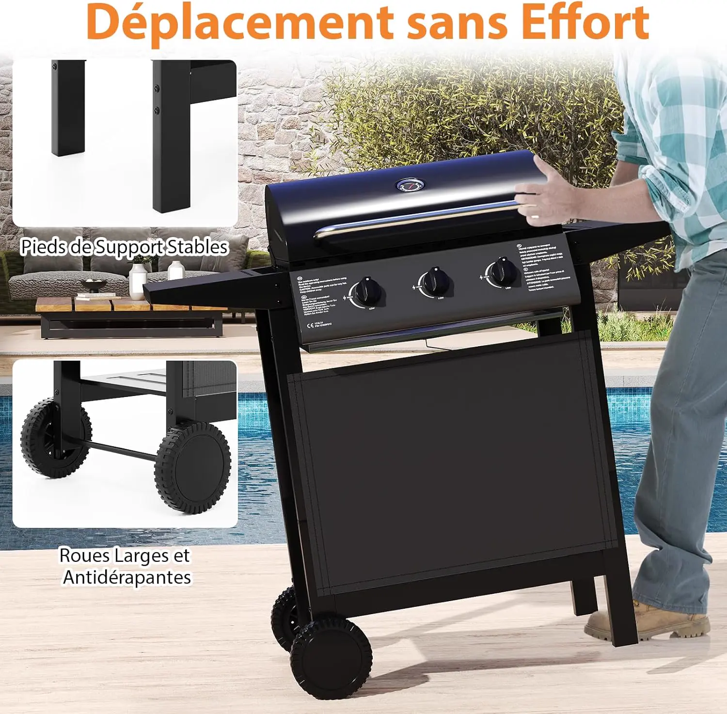 Barbecue à gaz en métal noir 106 x 98 cm vue 8