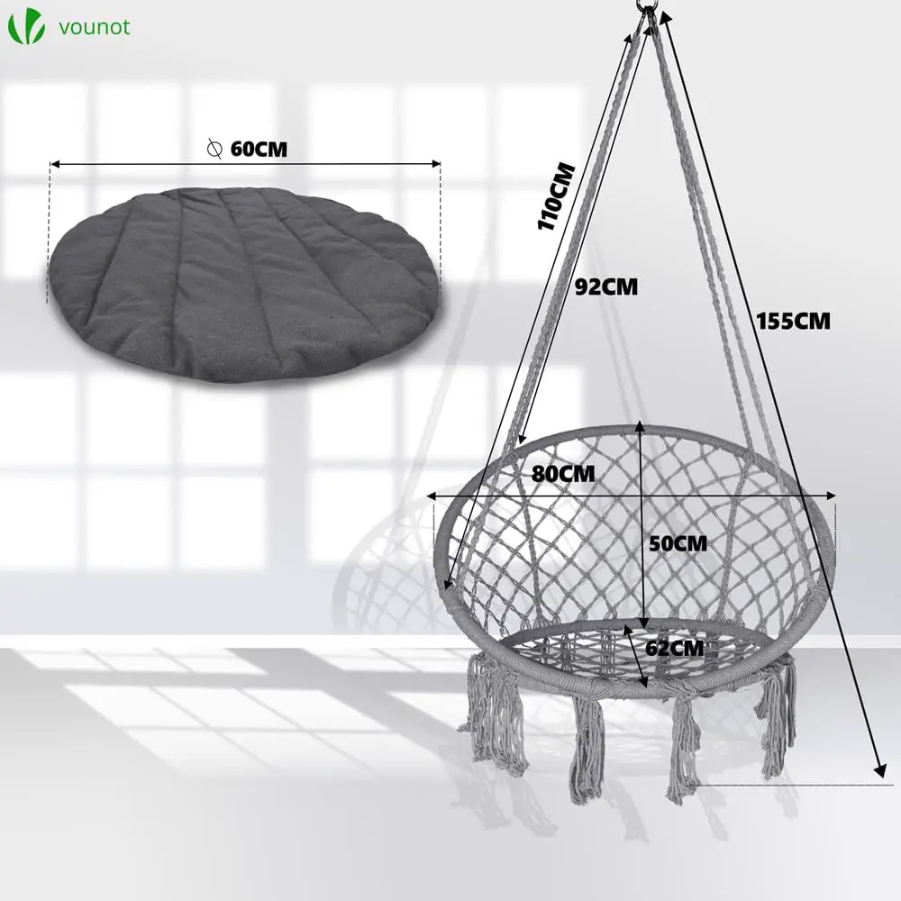 Fauteuils suspendus en acier gris 62 x 155 cm vue 3