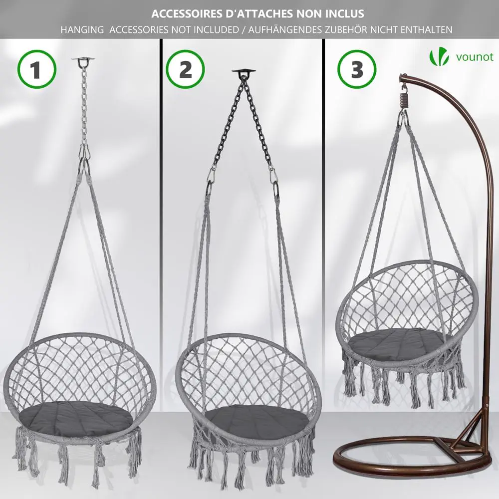 Fauteuils suspendus en acier gris 62 x 155 cm vue 5