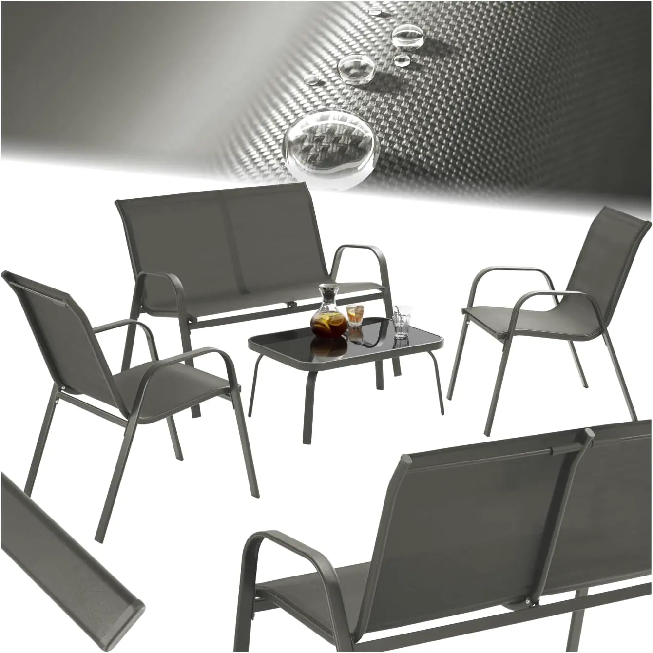 tectake® Salon de Jardin Extérieur 4 Personnes Ensemble Canapé 2