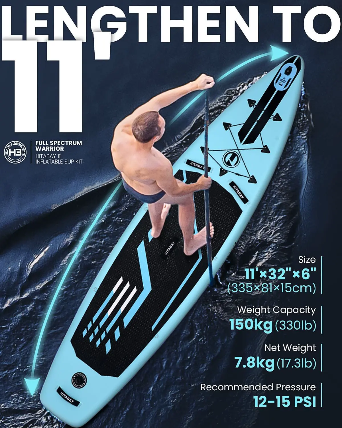 Paddle gonflable bleu vue 2