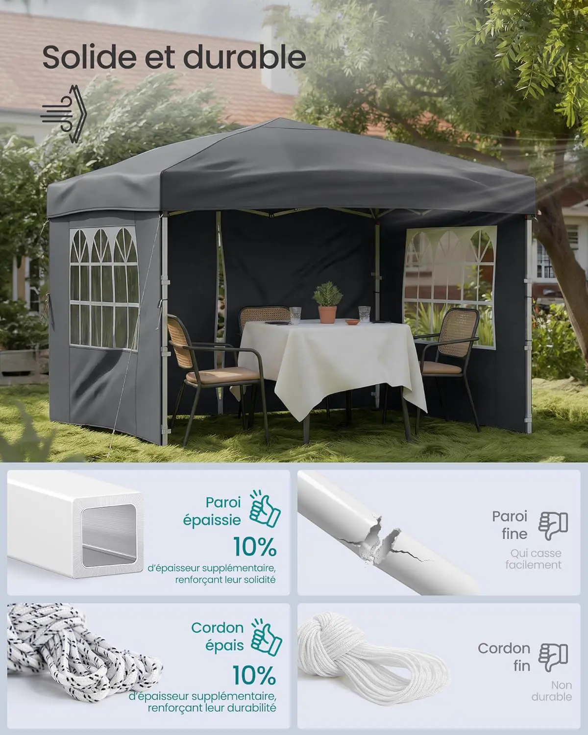 Tonnelle gris 3 x 3 m vue 3