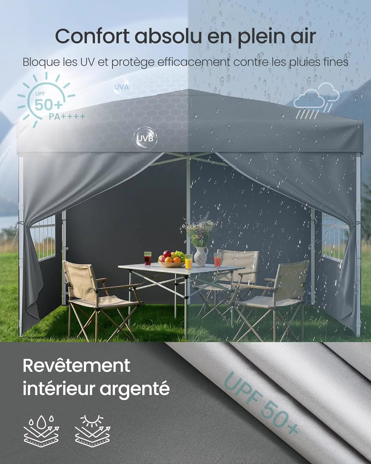 Tonnelle gris 3 x 3 m vue 4