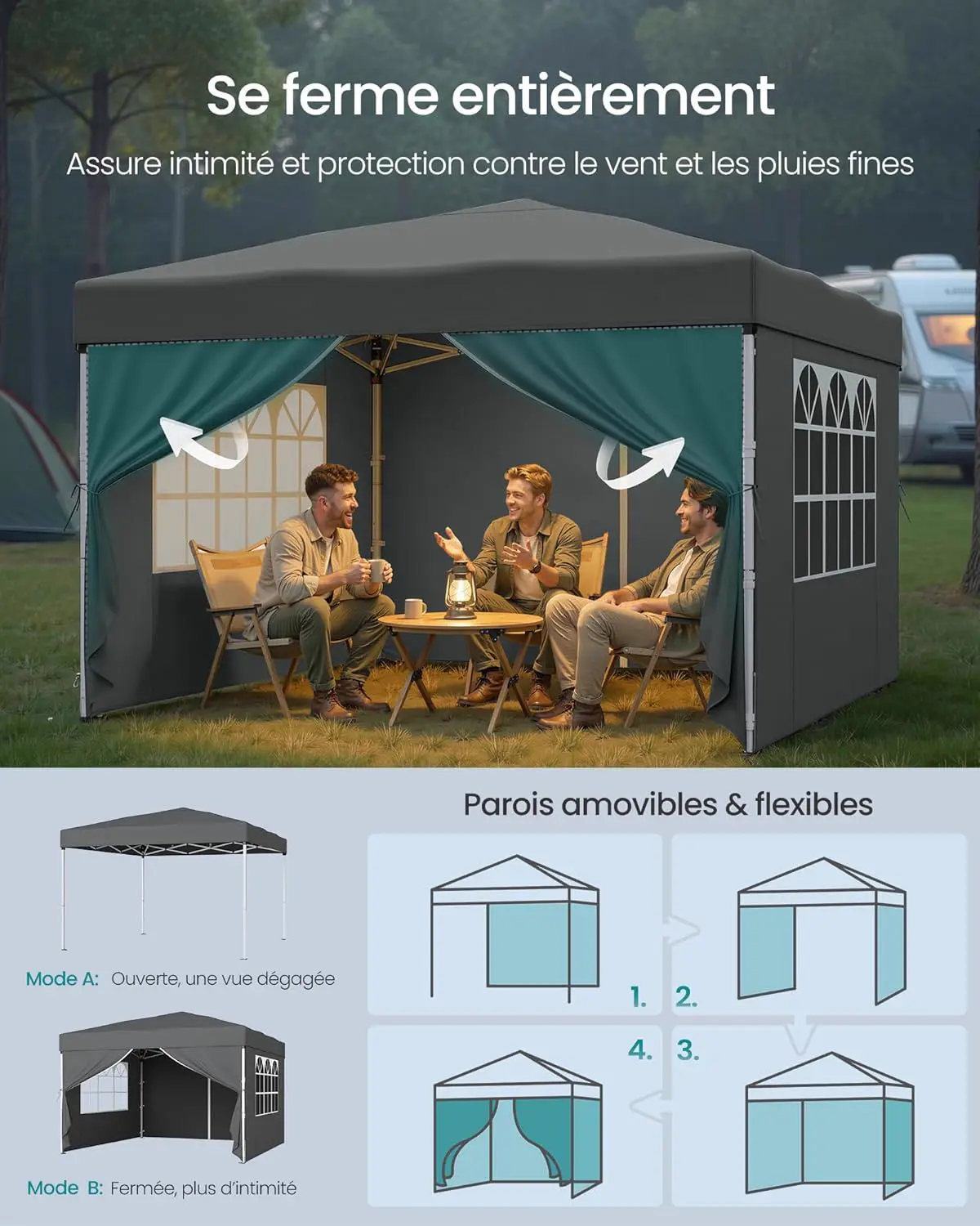 Tonnelle gris 3 x 3 m vue 7