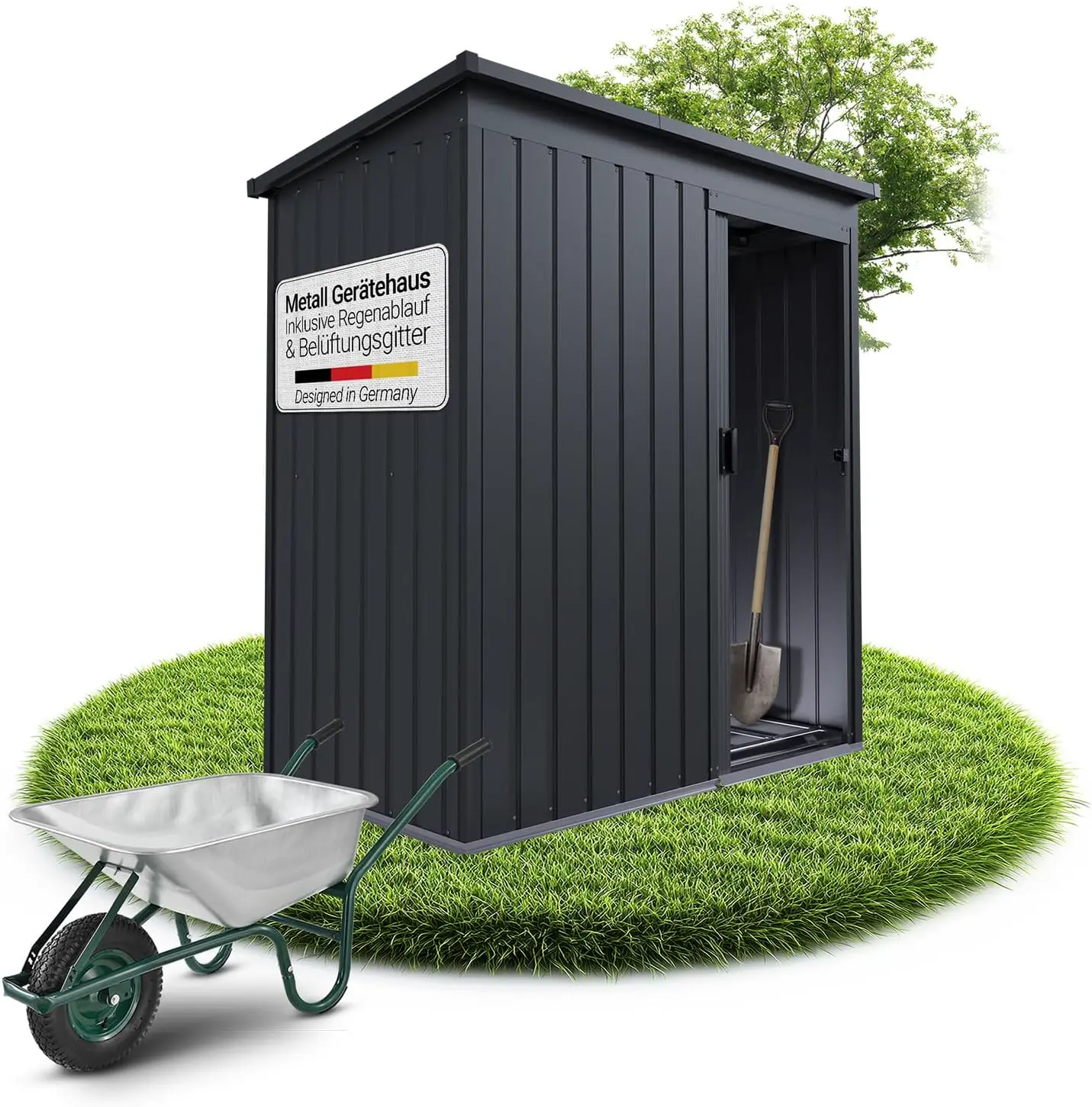 Juskys abri métallique S – Gris foncé, résistant aux intempéries avec Cadre de Fondation, Porte coulissante & verrouillable – pour Jardin & Stockage