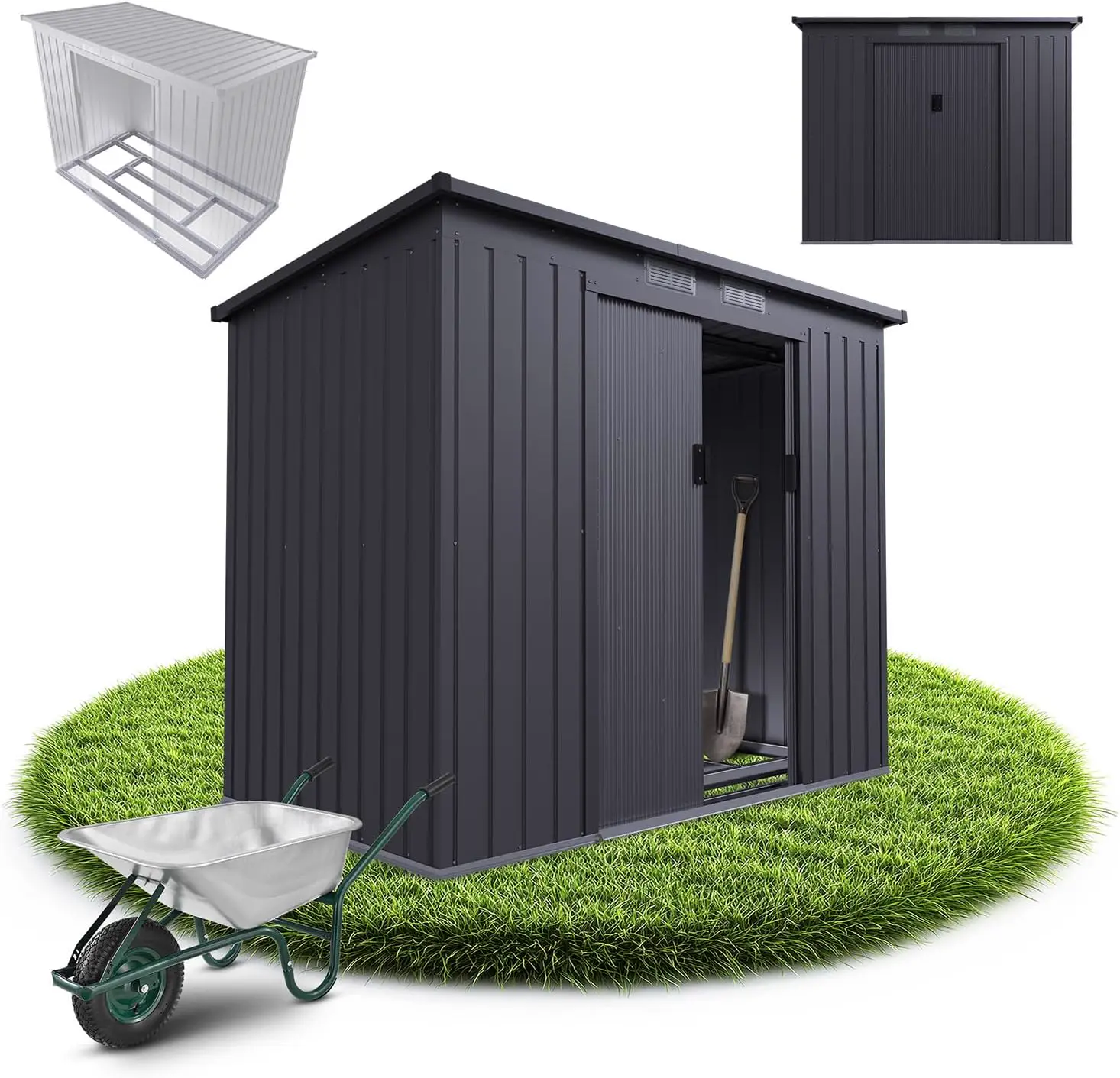 Juskys abri métallique M – Gris foncé, résistant aux intempéries avec Cadre de Fondation, Porte coulissante & verrouillable – pour Jardin & Stockage