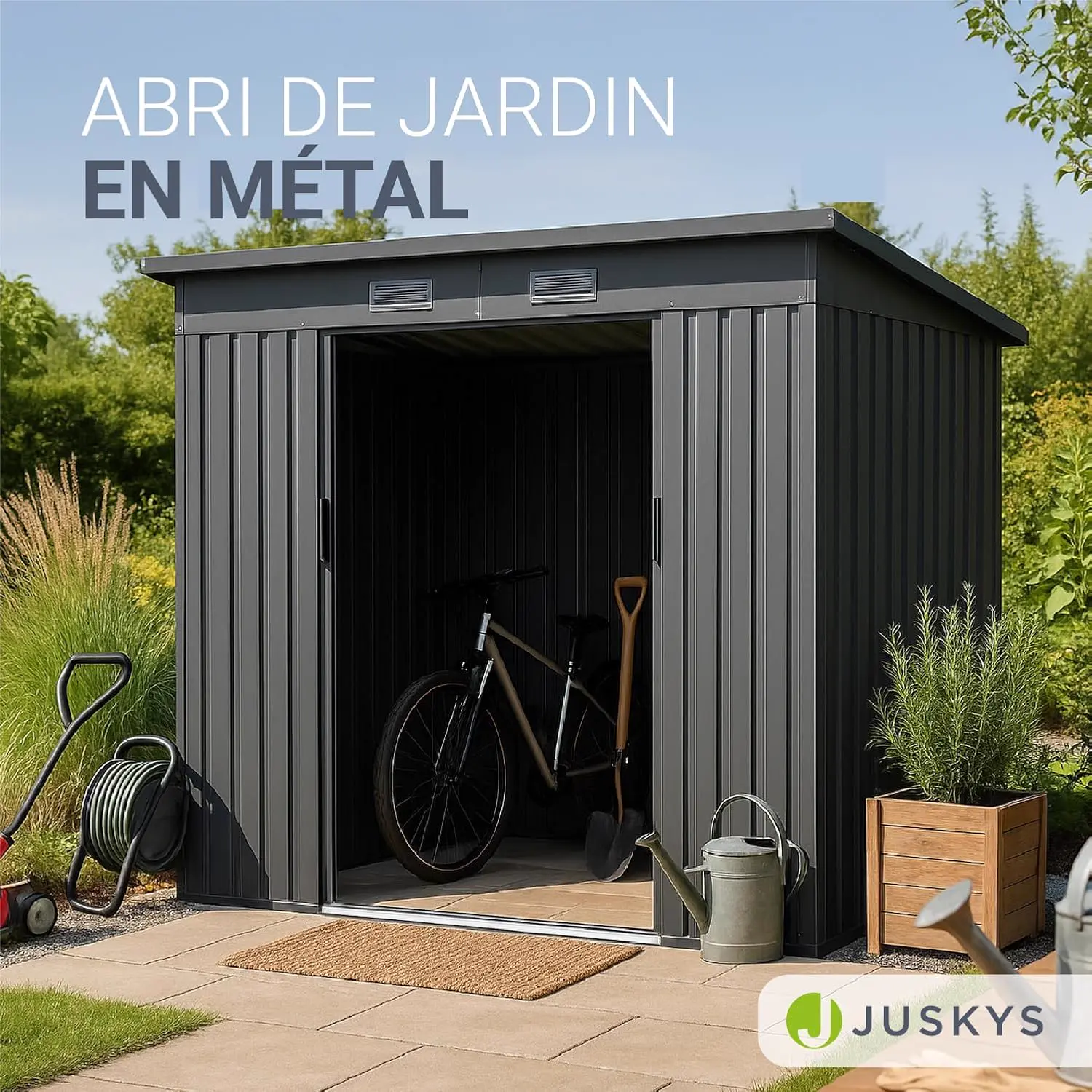 Abri de jardin en métal en acier gris 4 m² vue 2