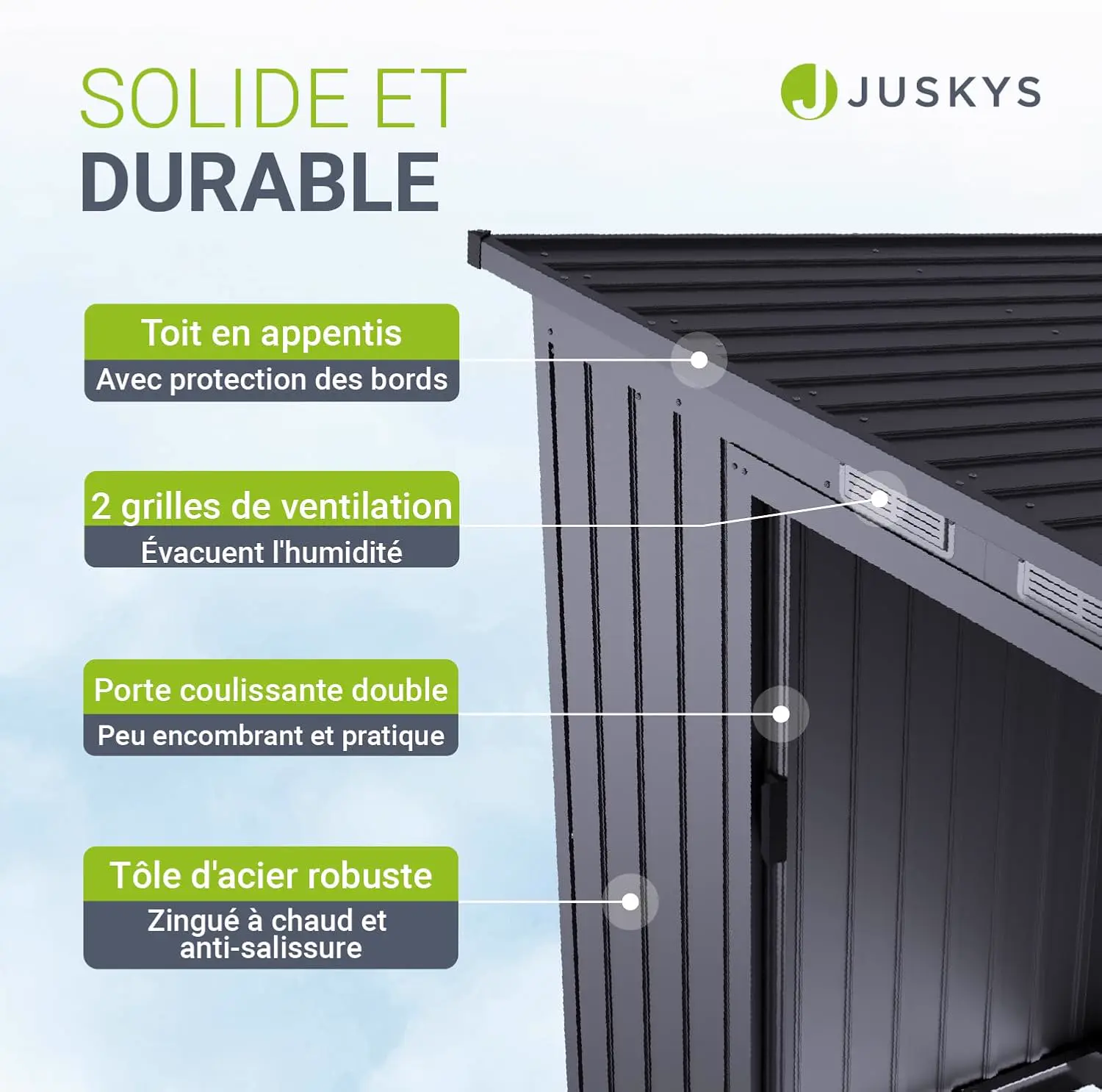 Abri de jardin en métal en acier gris 4 m² vue 5