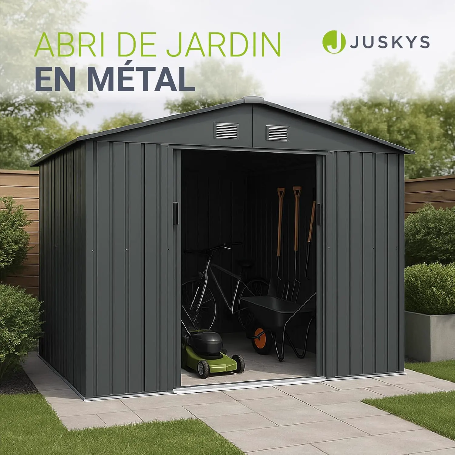 Abri de jardin en métal en acier gris 9 m² vue 2