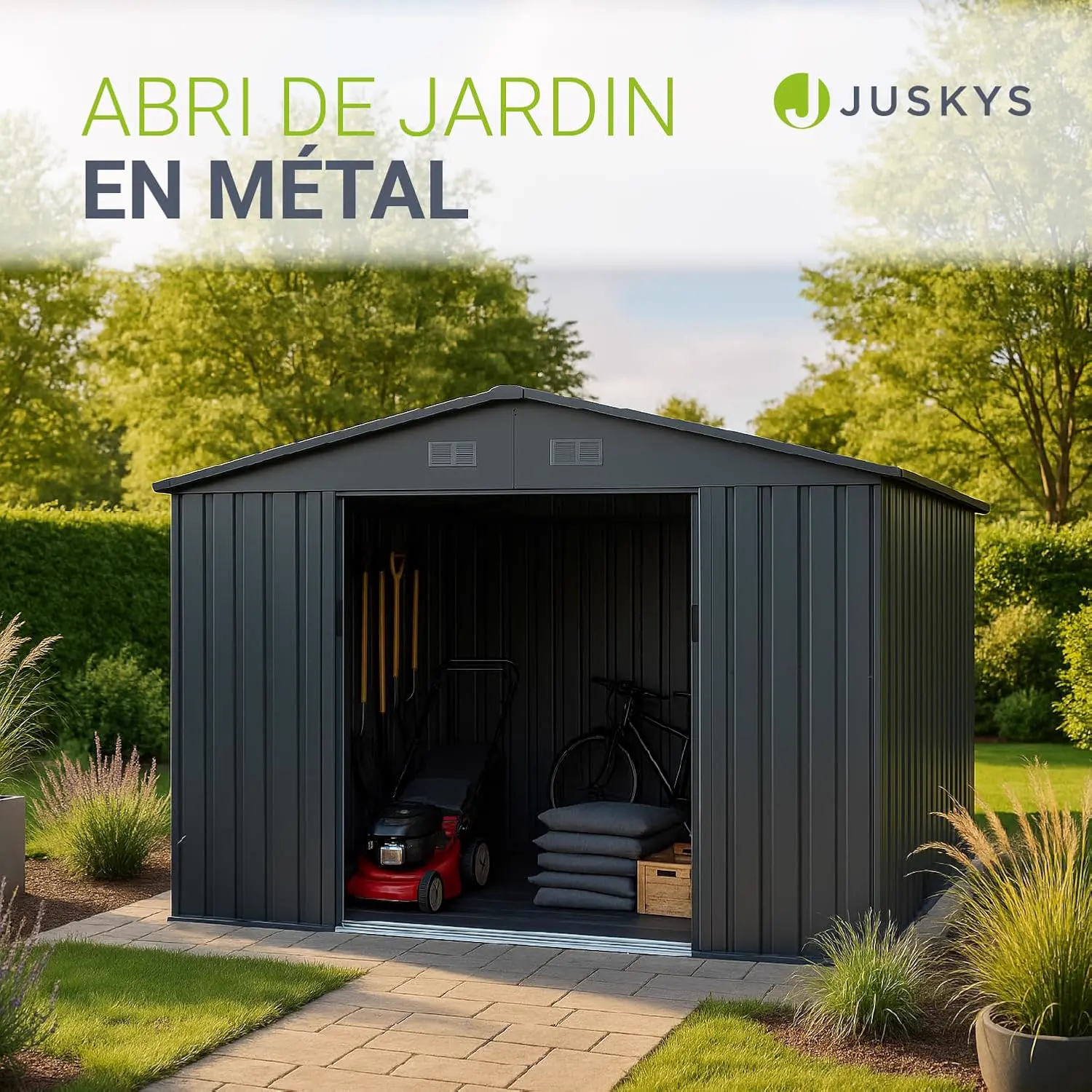 Abri de jardin en métal en acier gris 14 m² vue 2
