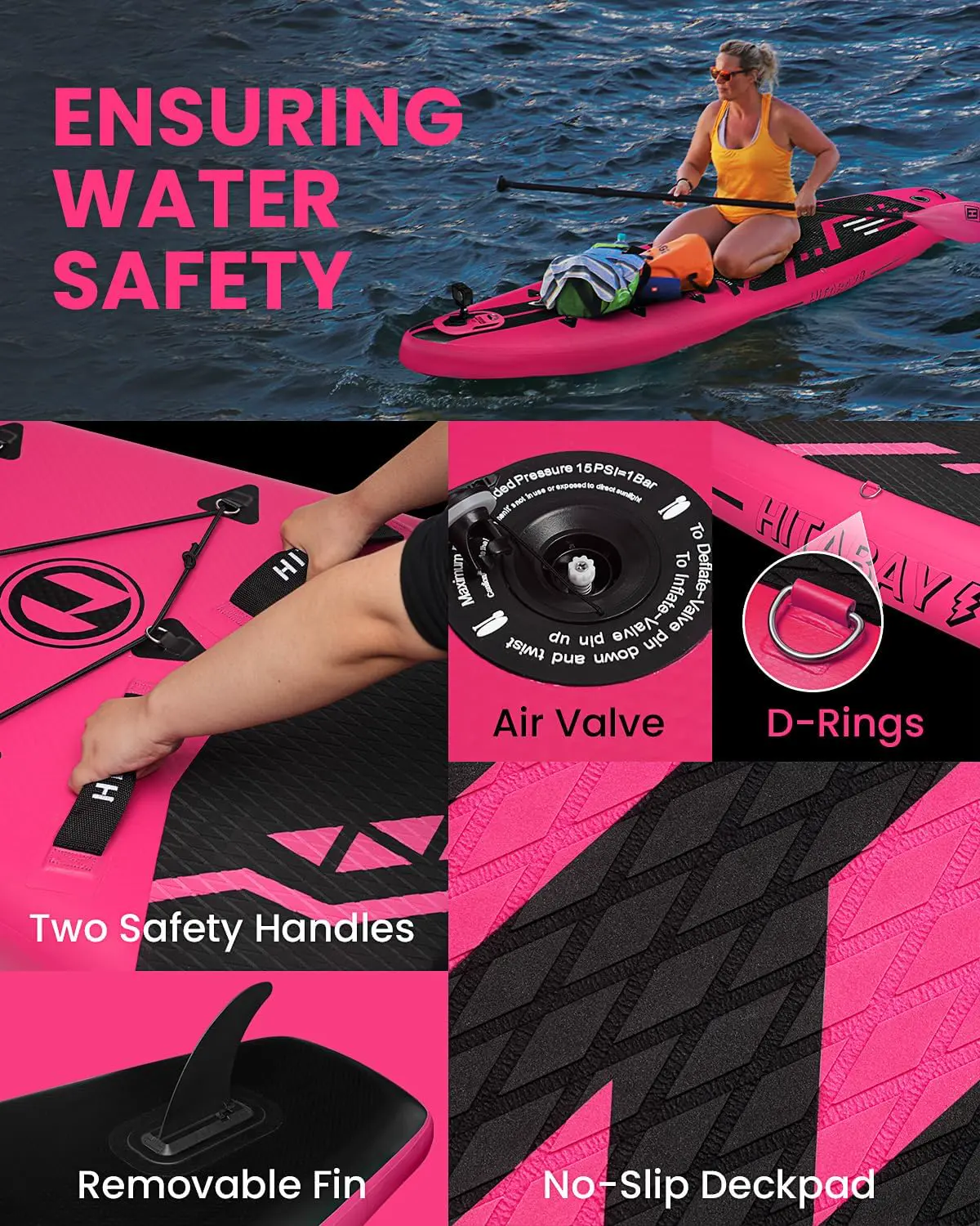 Paddle gonflable rose vue 3