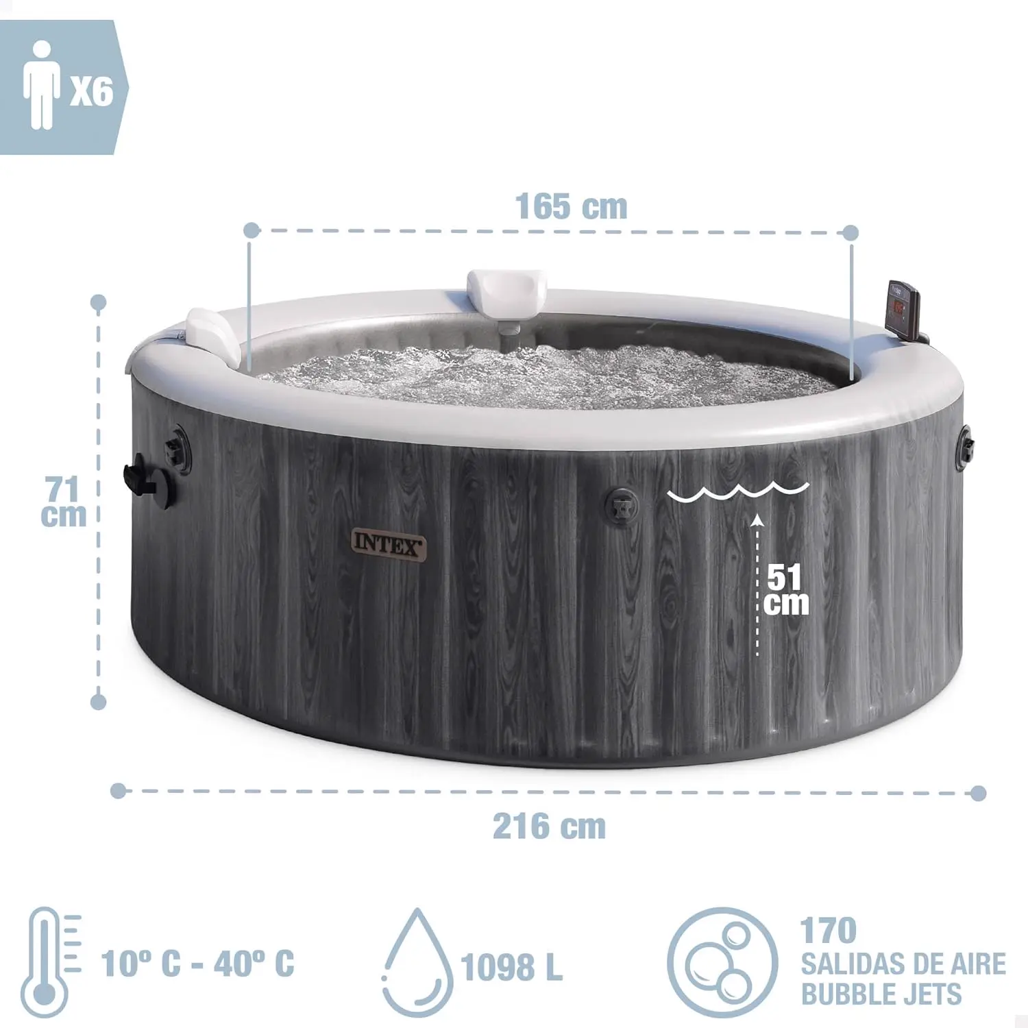 Spa gonflable 6 personnes 6 places 2,16 x 0,71 m vue 4