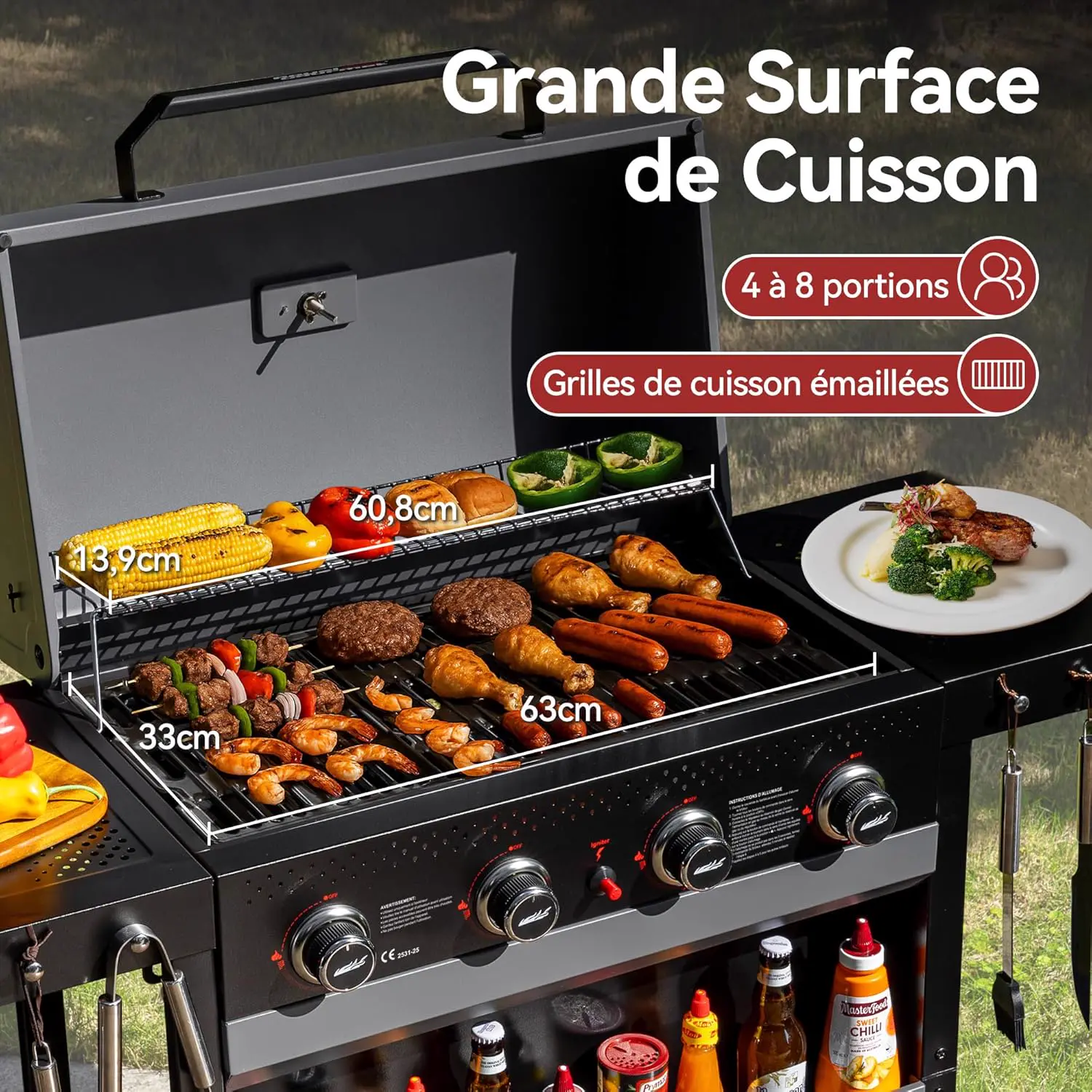 Barbecue à gaz en acier noir 68 × 38 cm vue 4