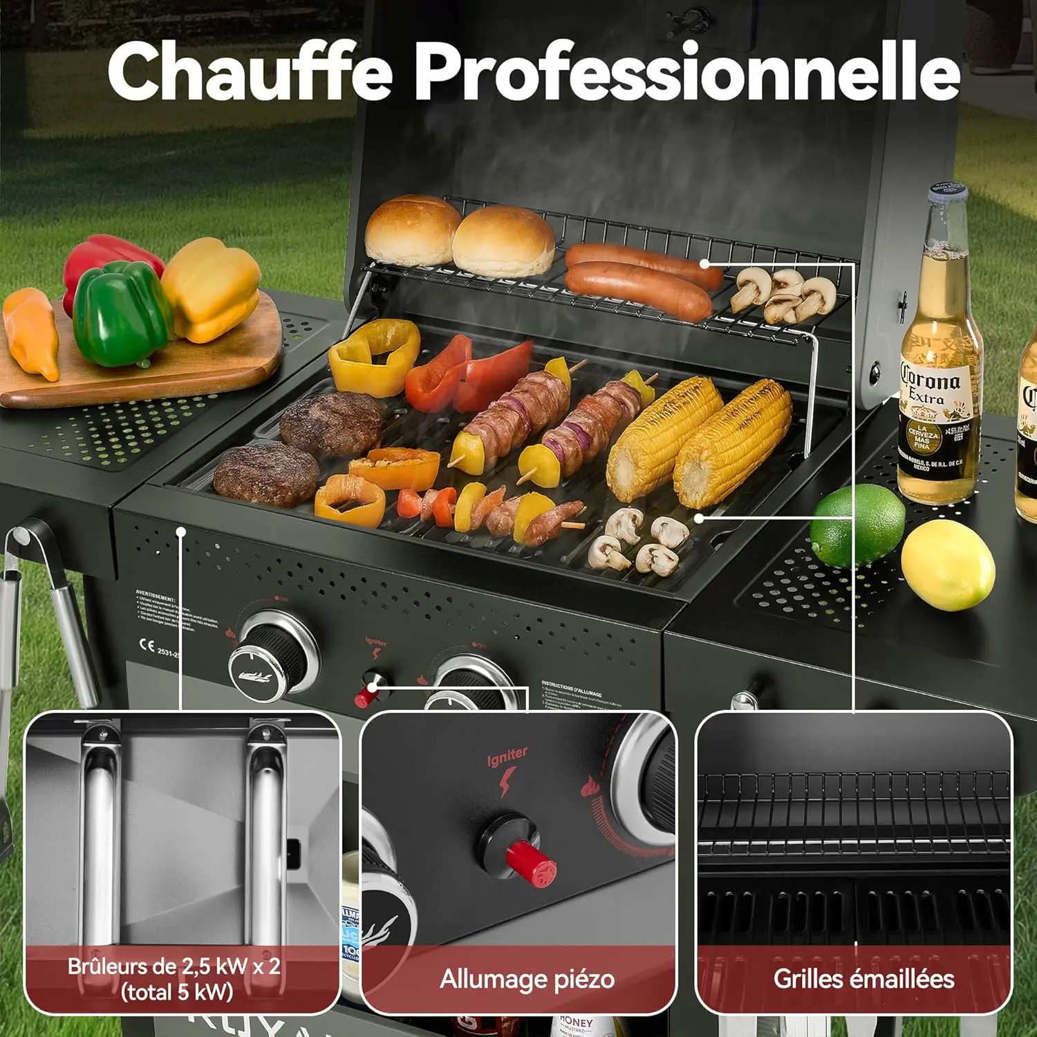 Barbecue à gaz en métal gris 55 x 102 cm vue 4