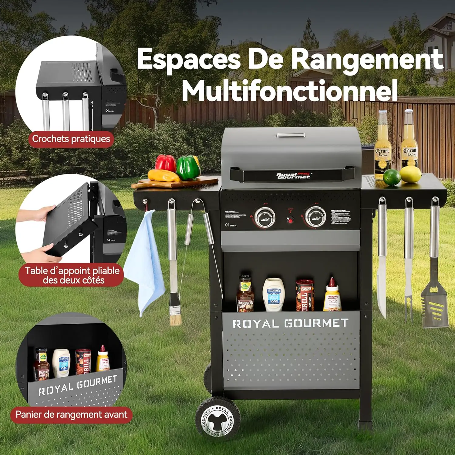 Barbecue à gaz en métal gris 55 x 102 cm vue 6
