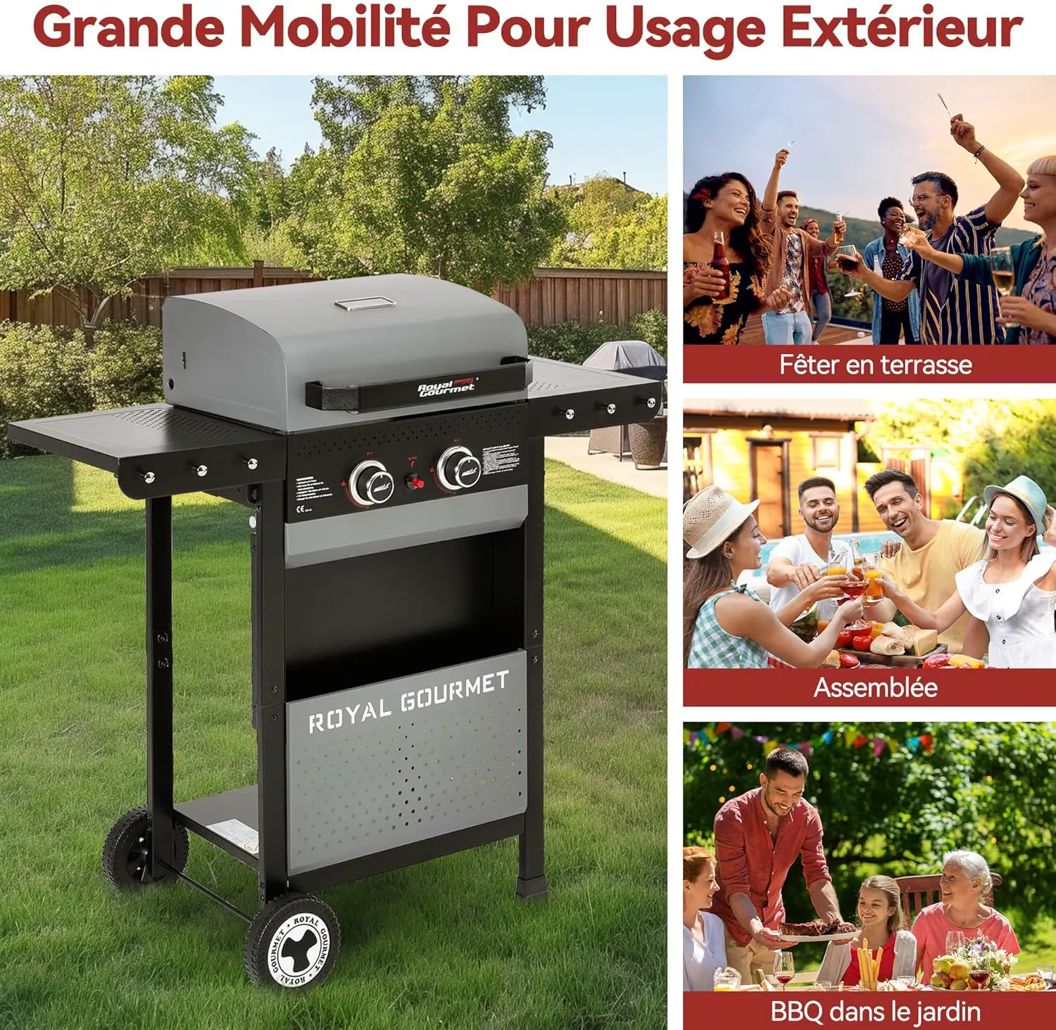 Barbecue à gaz en métal gris 55 x 102 cm vue 7