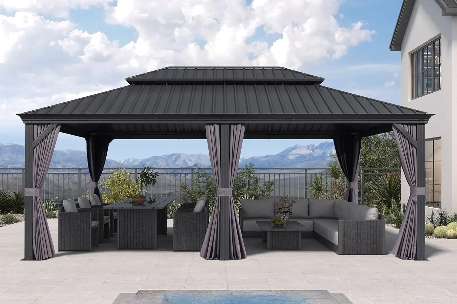Pergola en aluminium gris 6 x 4 m vue 2