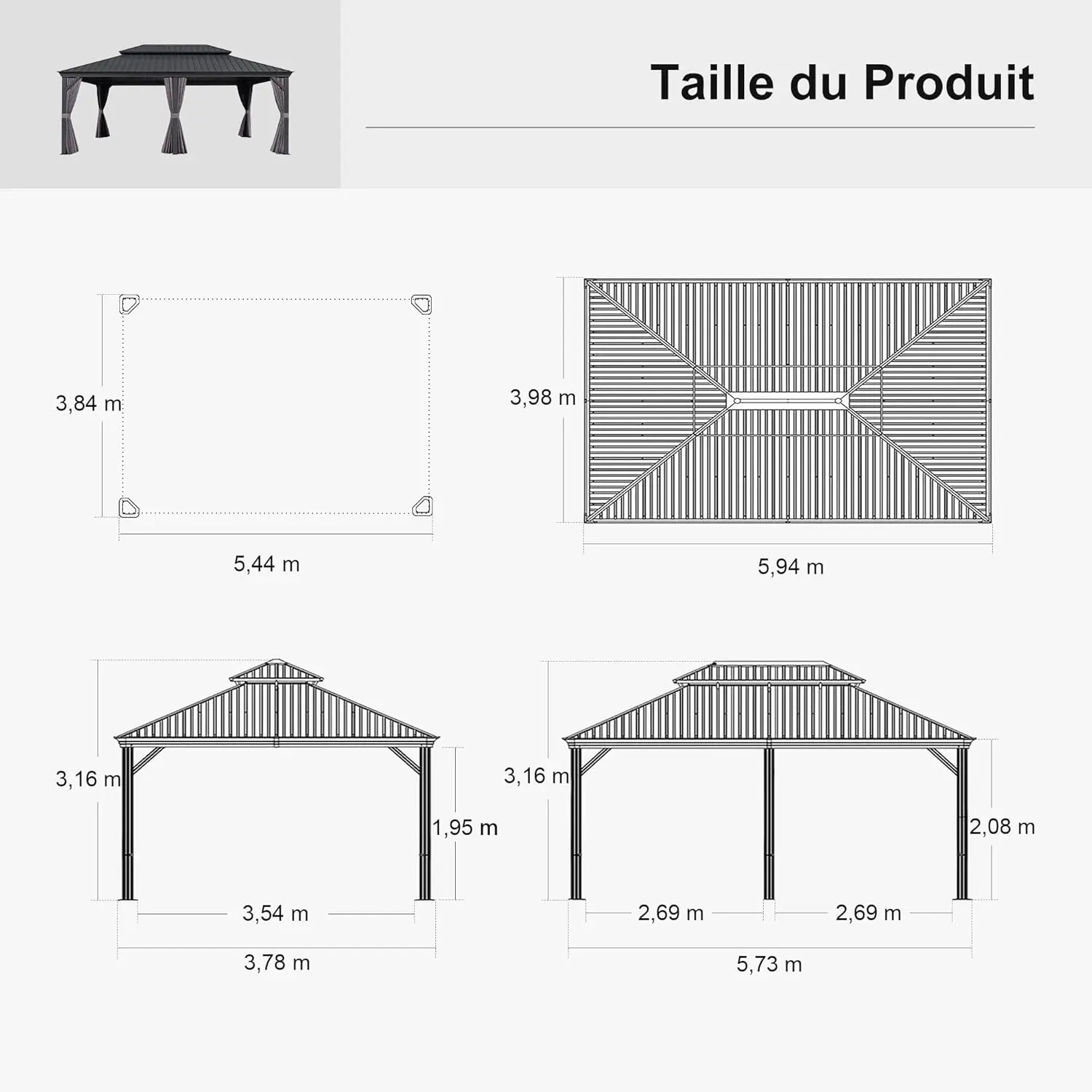 Pergola en aluminium gris 6 x 4 m vue 4