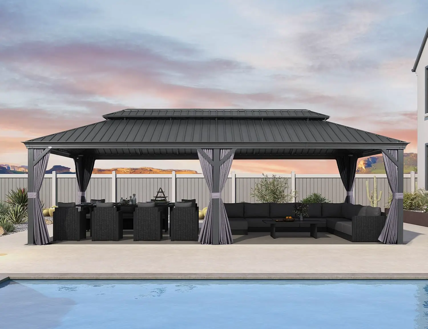 Pergola en aluminium gris 8,5 x 4,25 m vue 2