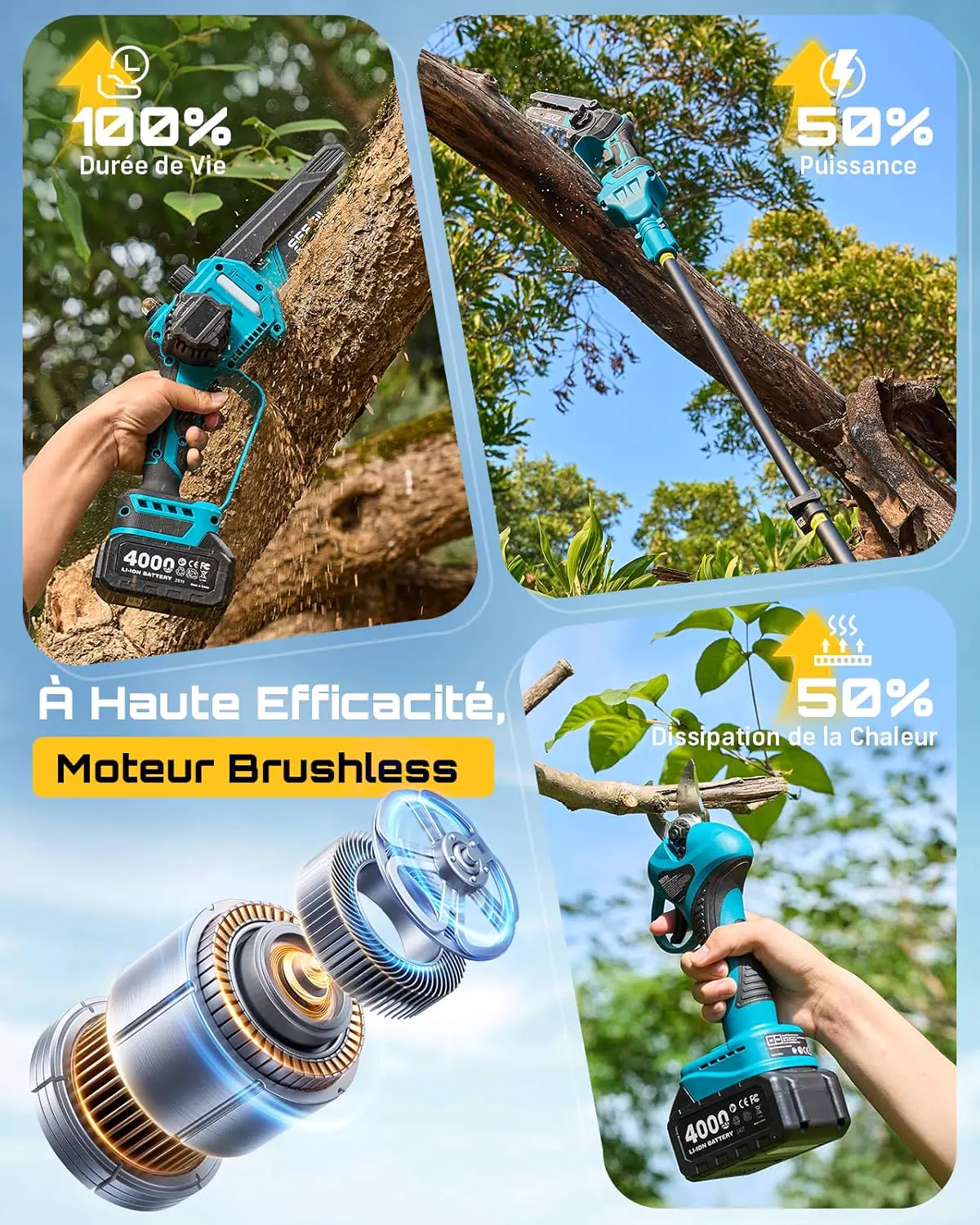 Tronçonneuse à batterie 2 × 4000 vue 4
