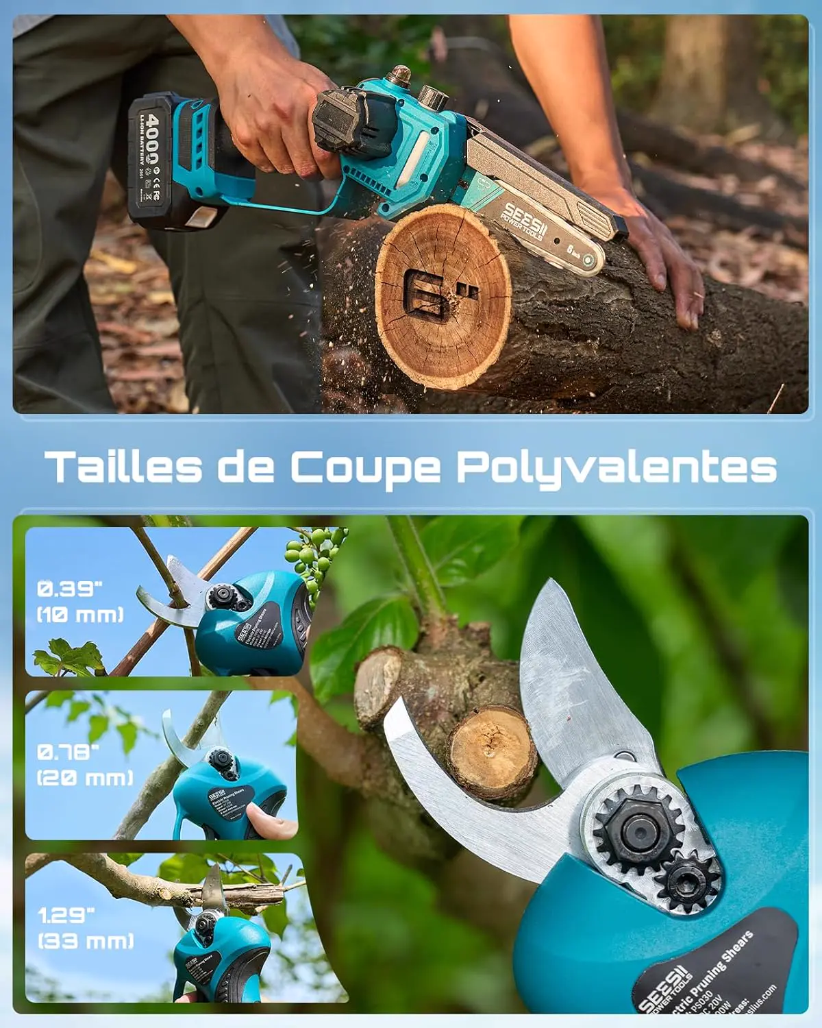Tronçonneuse à batterie 2 × 4000 vue 5