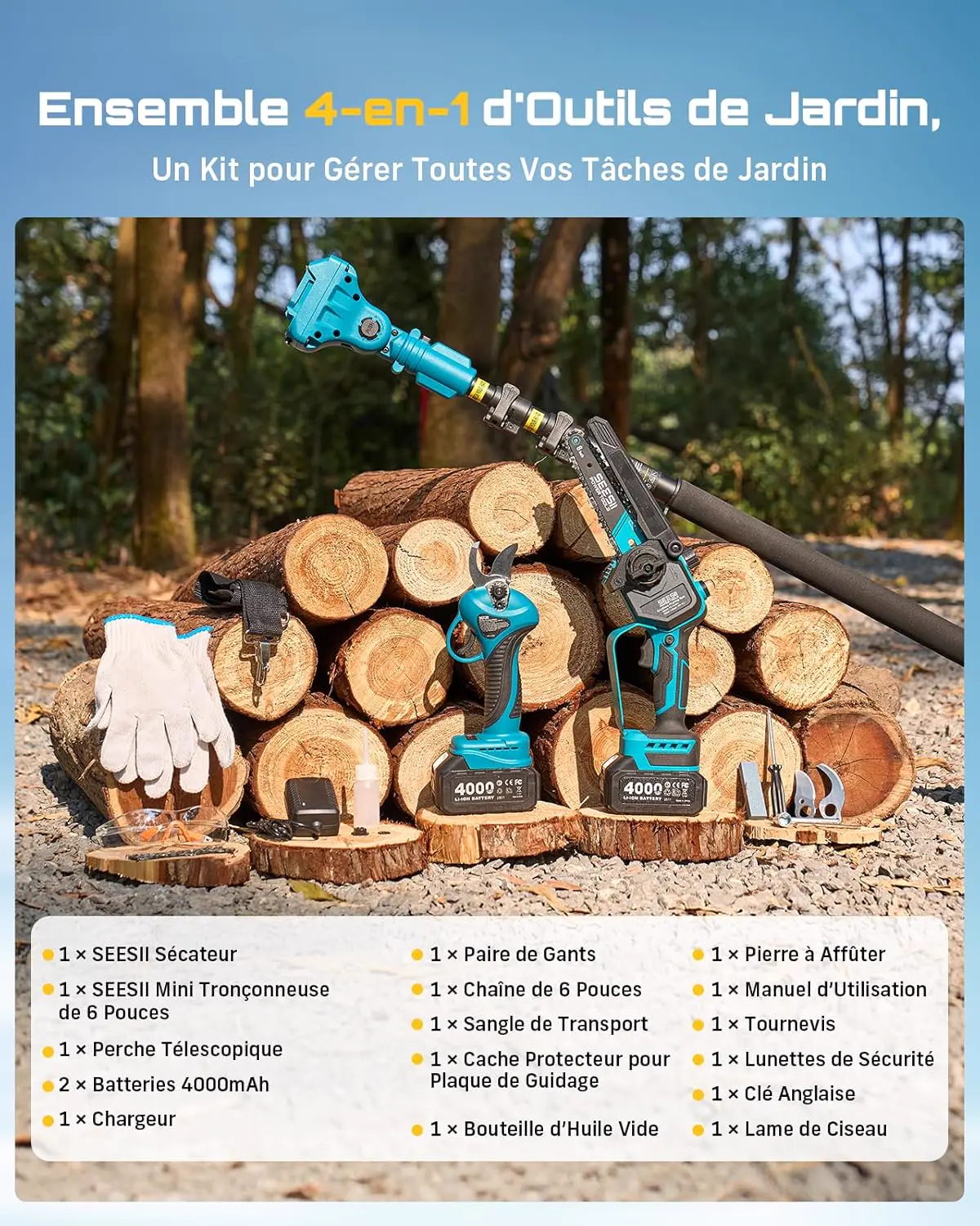 Tronçonneuse à batterie 2 × 4000 vue 9
