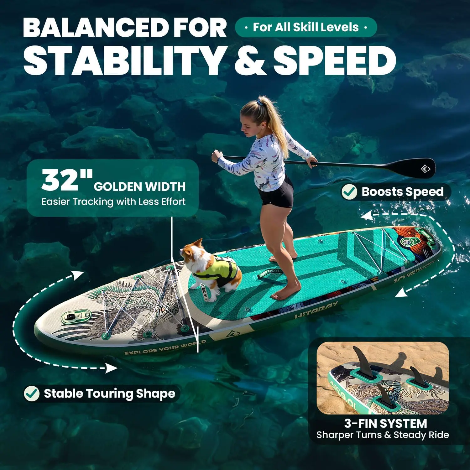 Paddle gonflable vert vue 2