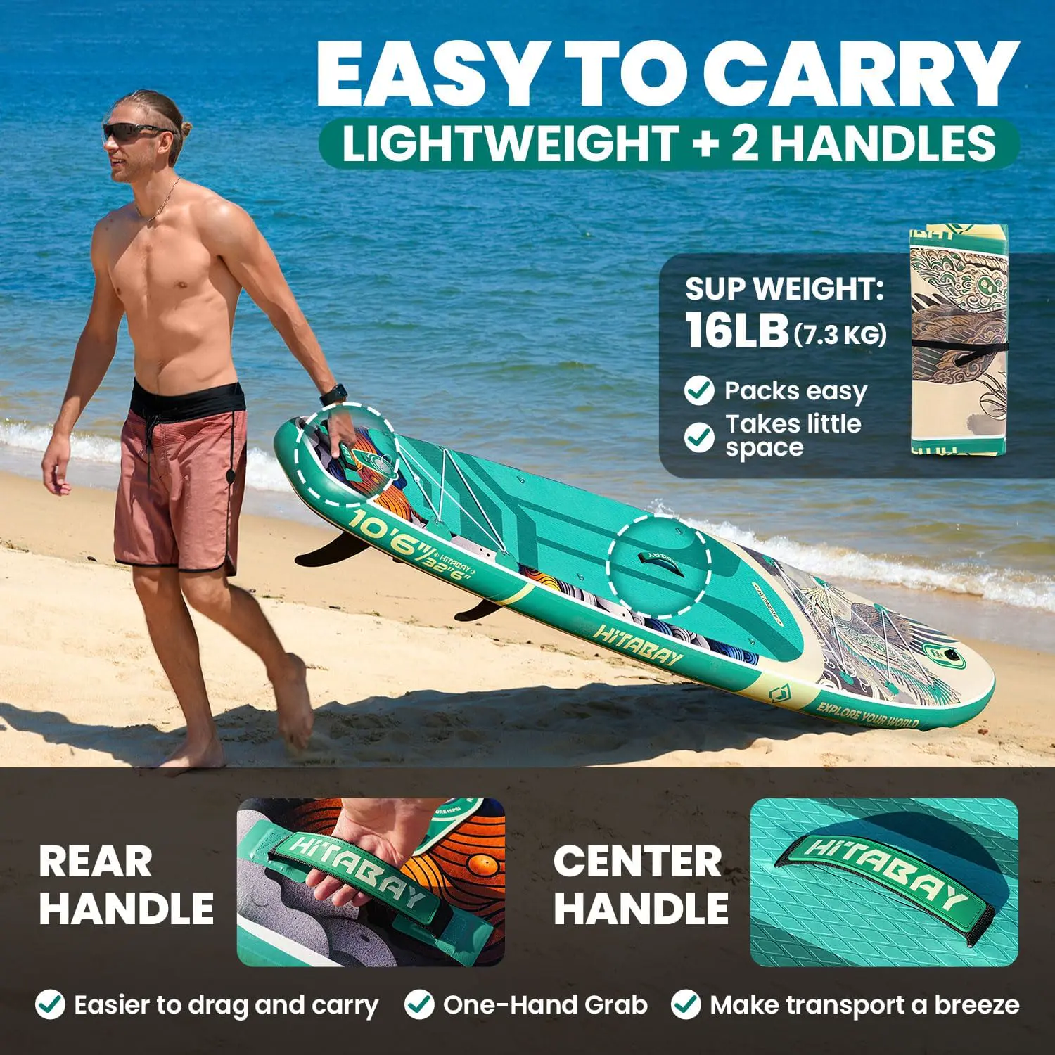 Paddle gonflable vert vue 3