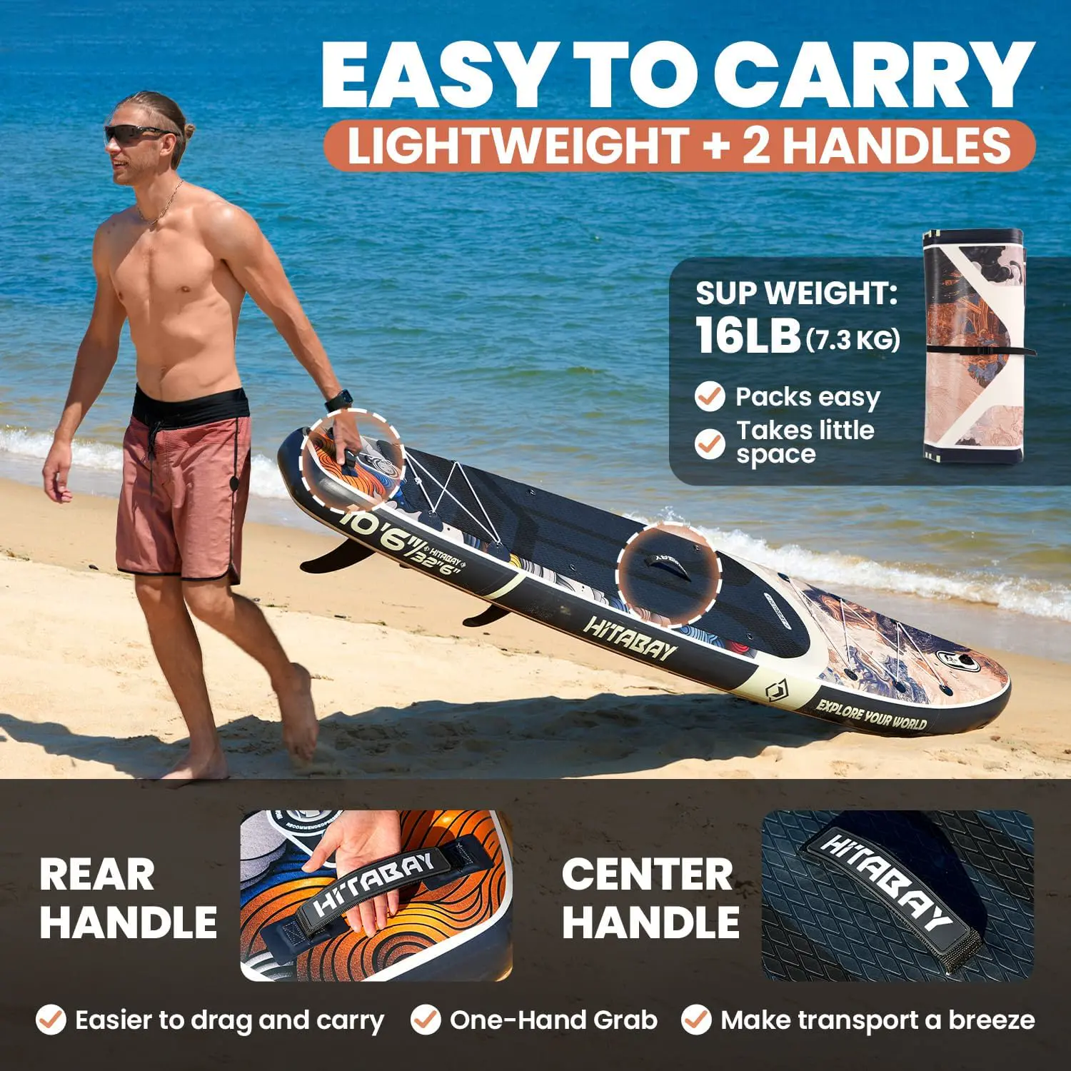 Paddle gonflable noir vue 3