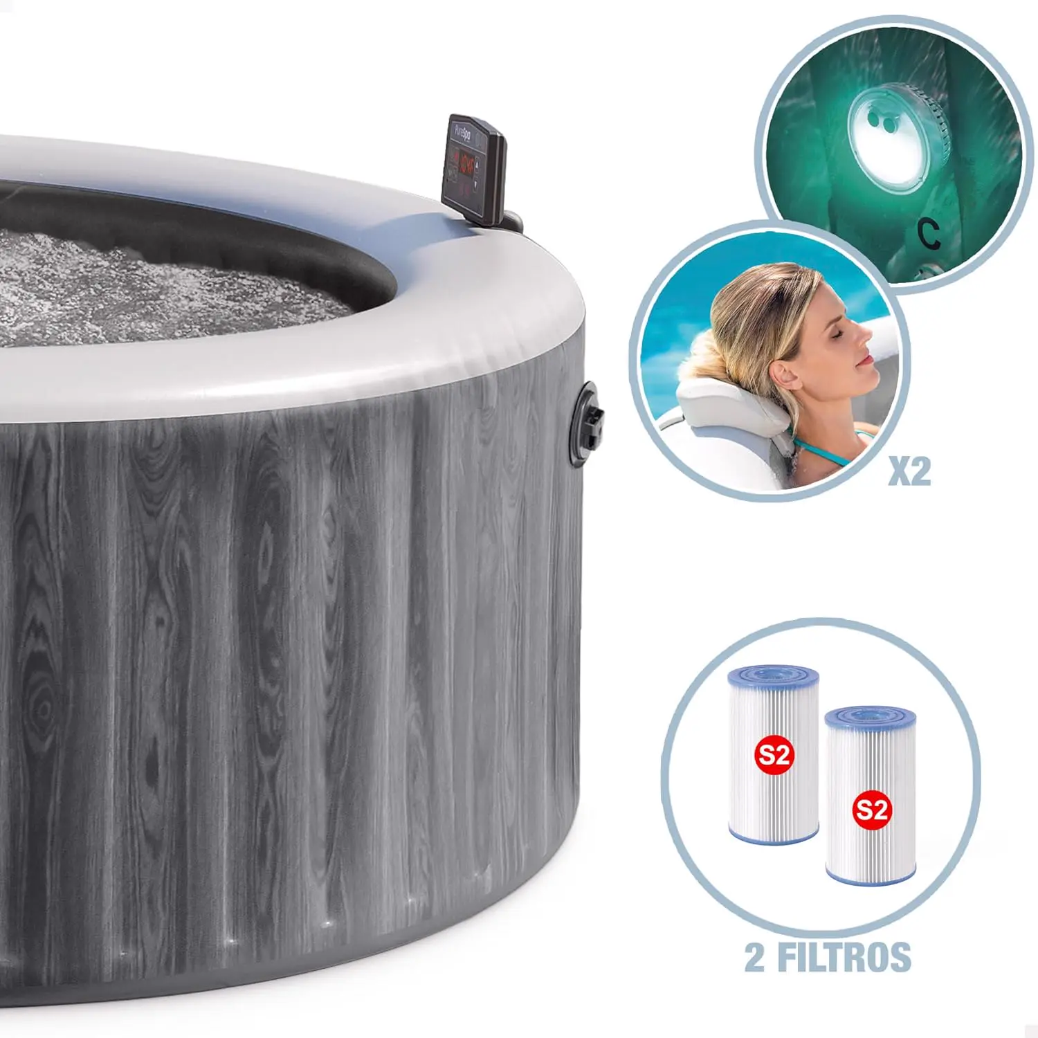 Spa gonflable 4 personnes 4 places en bois 1,96 x 0,71 m vue 5