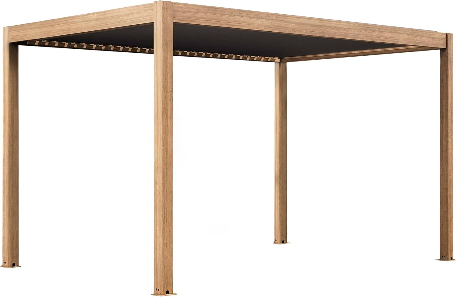 Pergola bioclimatique autoportée et motorisée éclairée 3x4m bois gris
