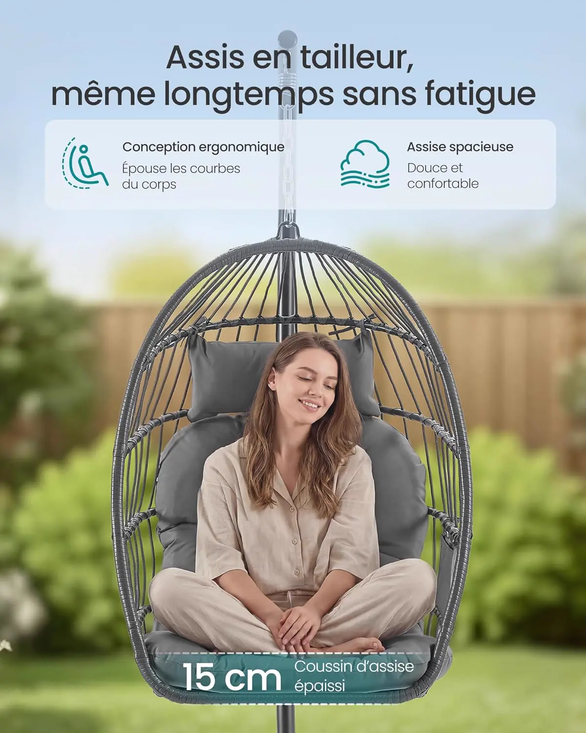 Fauteuils suspendus en acier gris vue 3