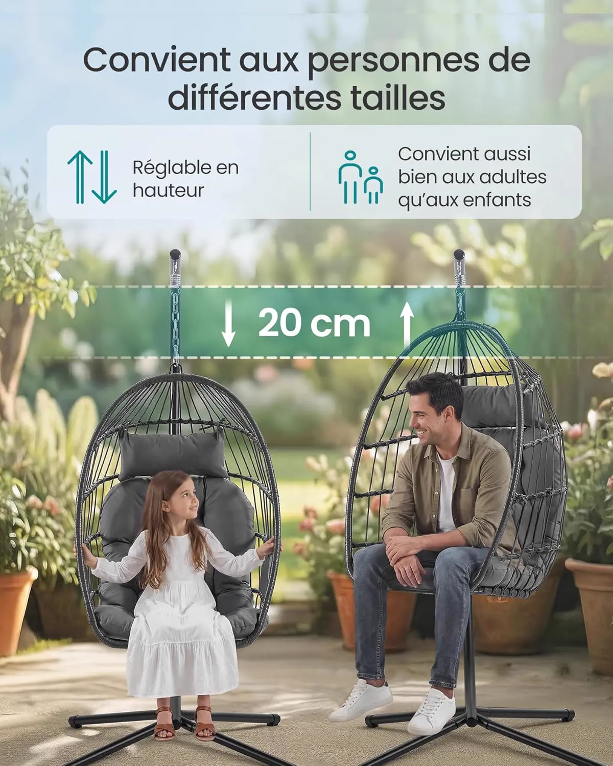 Fauteuils suspendus en acier gris vue 5