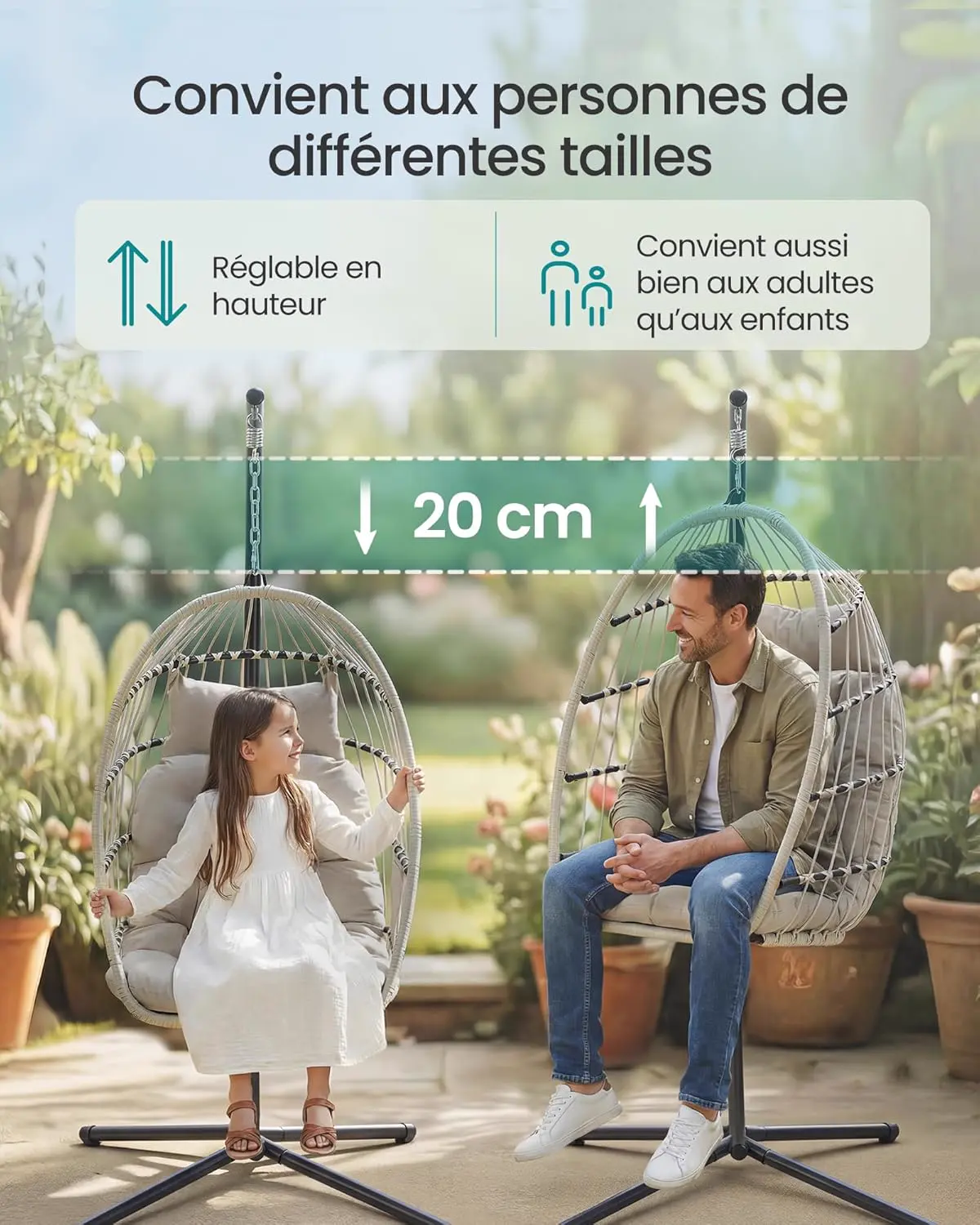 Fauteuils suspendus en acier blanc vue 5