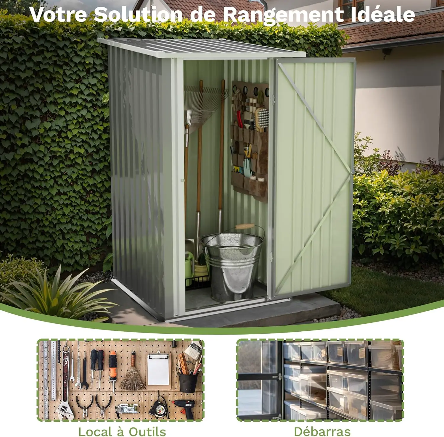 Abri de jardin en métal en métal gris 98x160 cm vue 6