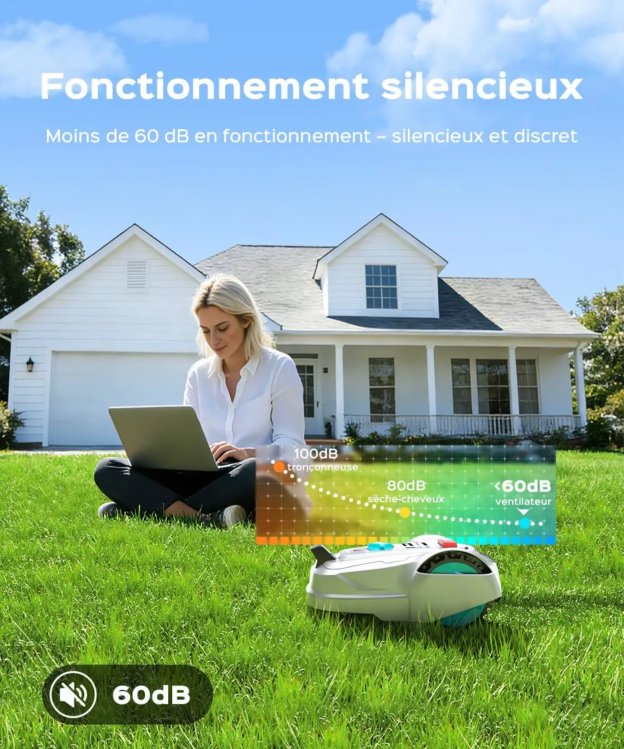 Robot tondeuse blanc 800 m² vue 8