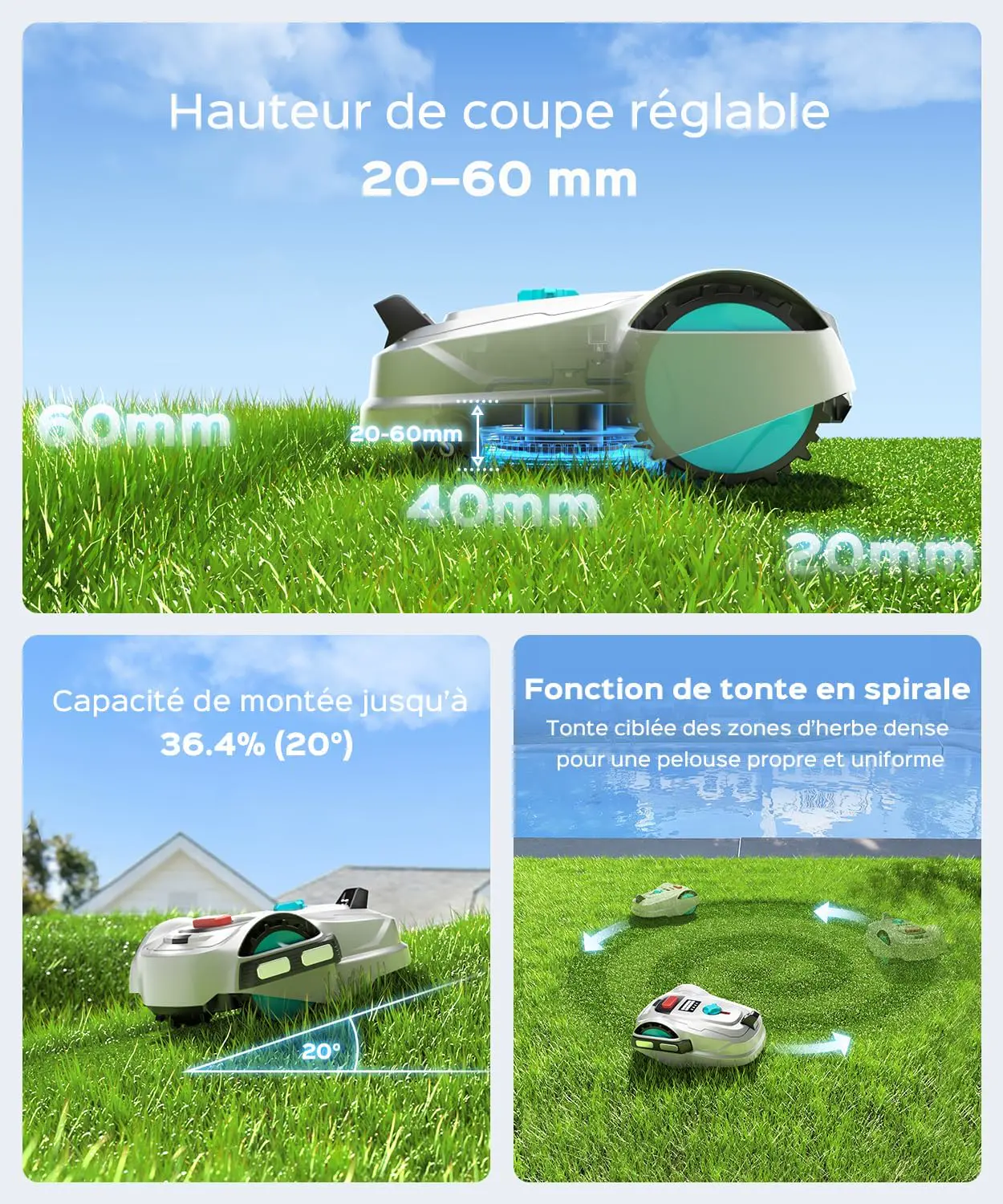 Robot tondeuse blanc 800 m² vue 9