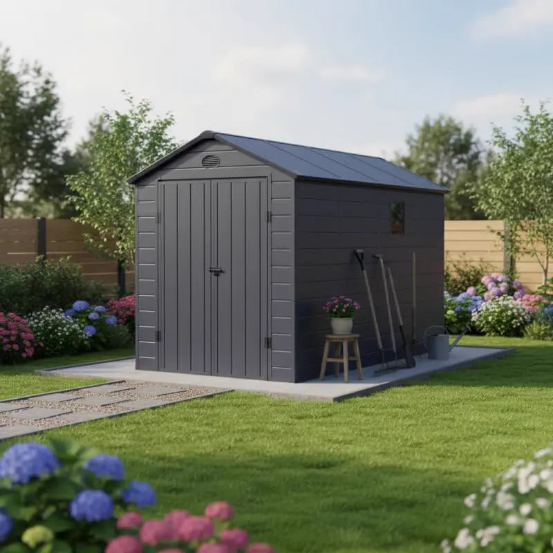 Abri de jardin en résine en acier anthracite 6,99m² vue 2