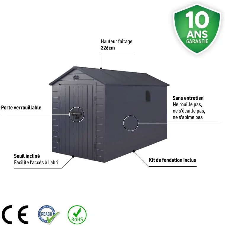 Abri de jardin en résine en acier anthracite 6,99m² vue 3